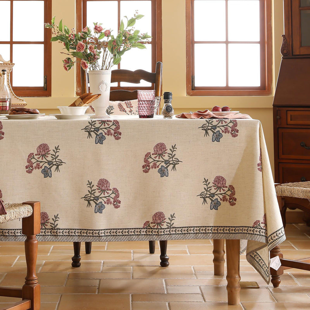 ISAENNE Designer French Linen Rectangular Tablecloth,79"x55"-Helena E