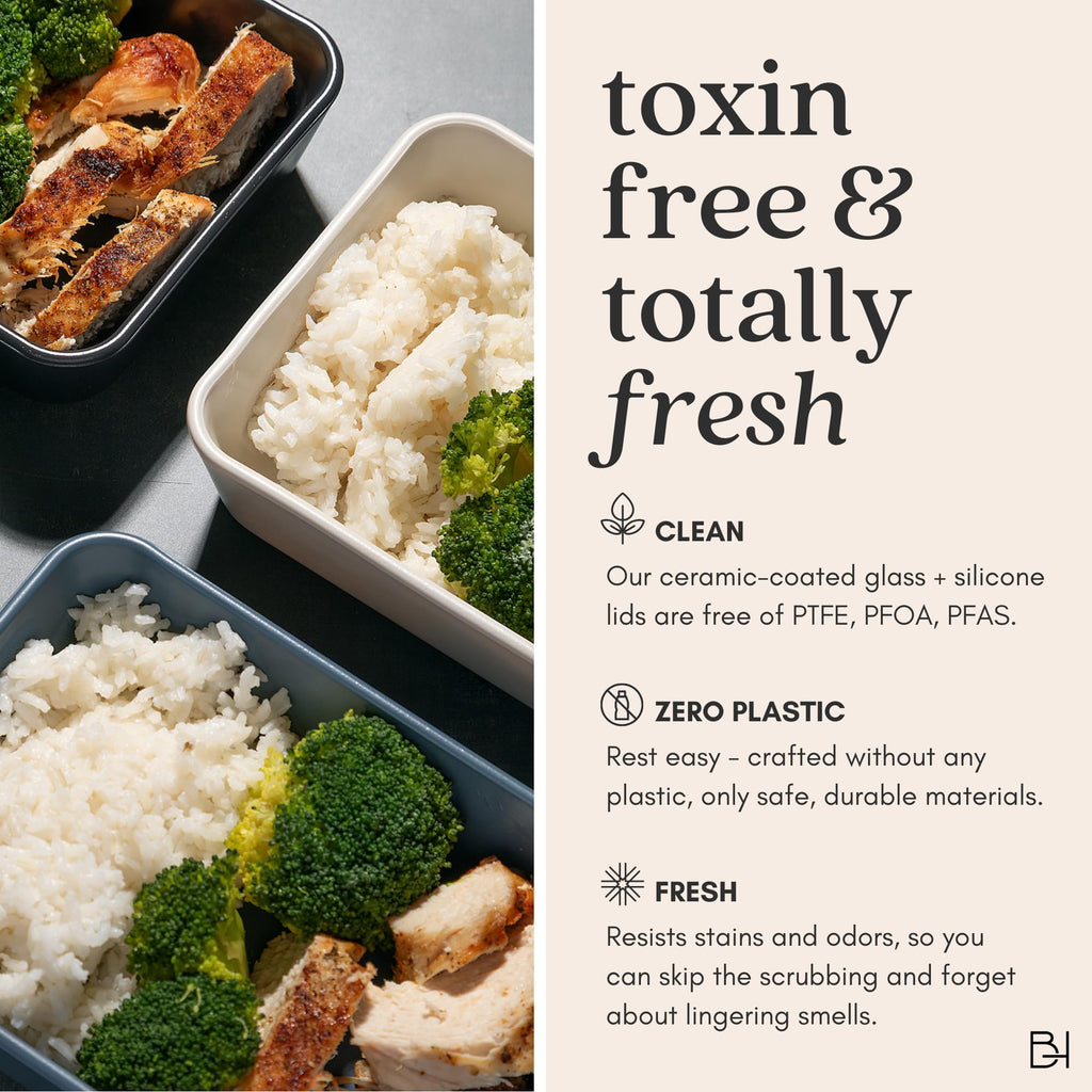 BRIVARA HOME 12-Piece Glass Meal Prep Containers Set with Lids (6 Containers + 6 Lids) | Microwave-Safe Airtight Seal, Oven-Safe Ceramic-Coated Glass | Zero Plastic, No PFAS/PFOA/BPA [Smoke]