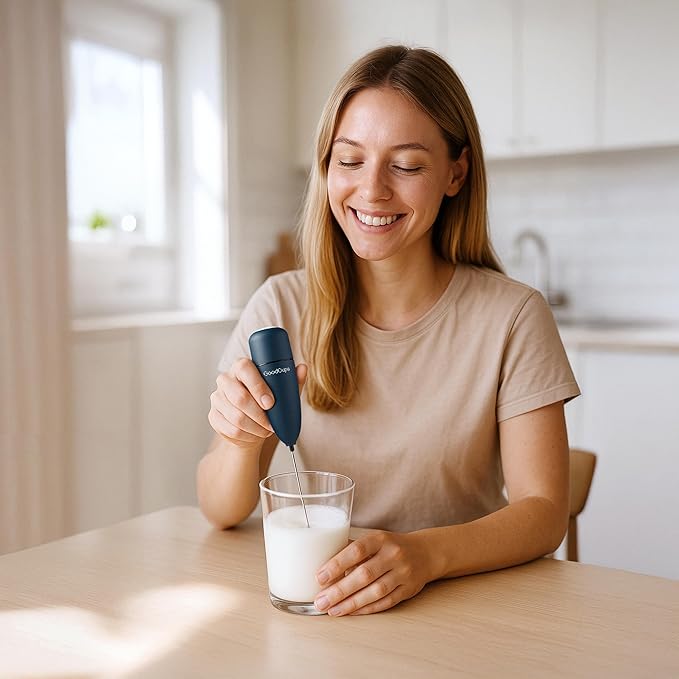 Milk Frother Handheld – Electric Foam Maker Wand with Stainless Steel Whisk – Battery Powered Mini Mixer for Coffee, Matcha, Lattes & Cappuccinos
