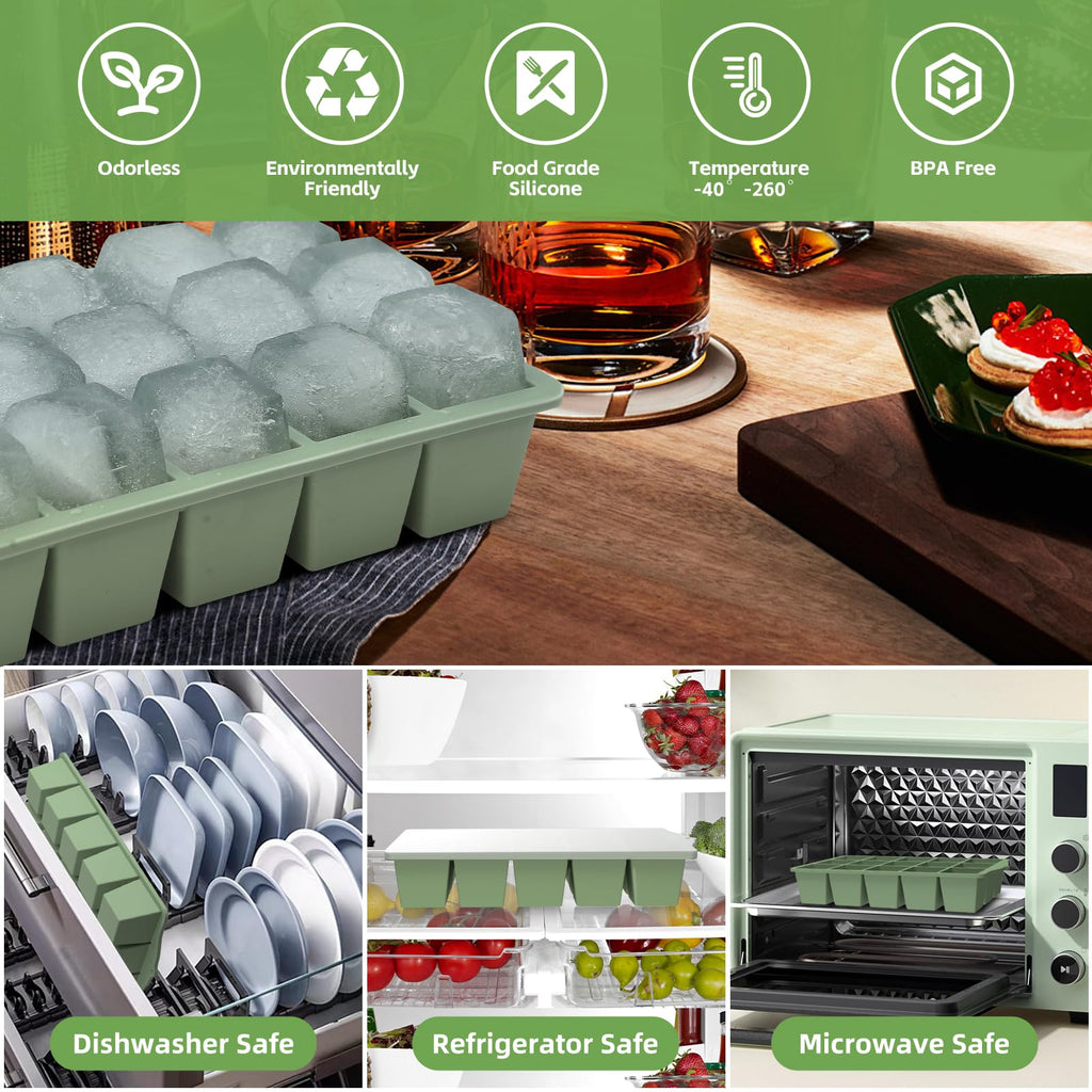 FANYITY Silicone Ice Cube Tray with Lid, Mixed, Pack of 4 Ice Cube Moulds, Silicone Mould, BPA-Free, Stackable Ice Cube Tray, Ice Cube Trays for Baby Porridge, Cocktail, Whiskey, Coffee