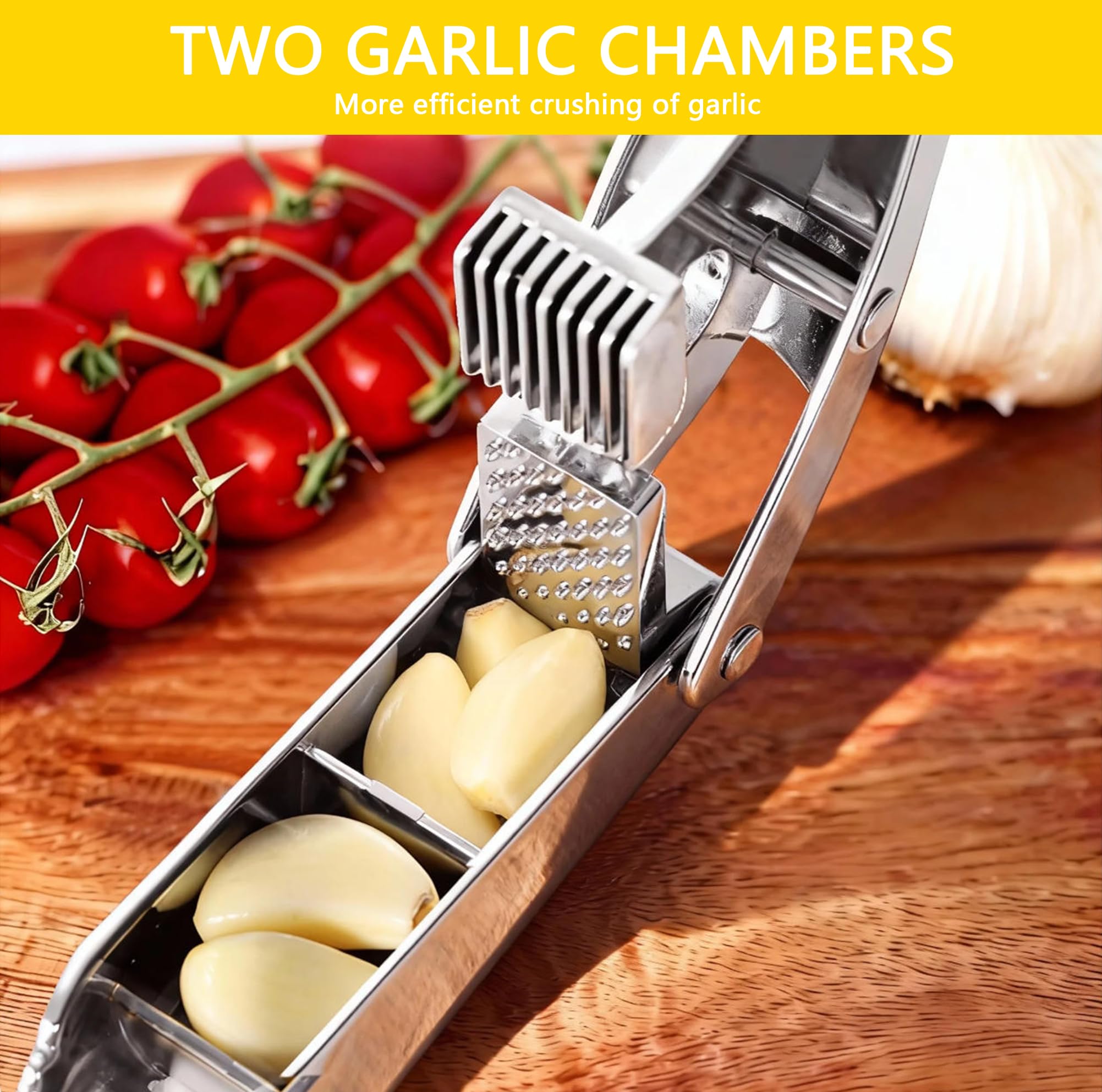 Garlic Press and Slicer 2 in 1, Rust Proof & Dishwasher Safe Professional Garlic Mincer Tool, Effortlessly Crush and Mince Garlic with this Ergonomic Handle-Garlic Slicer & Brush ANCQMI(Pear white)