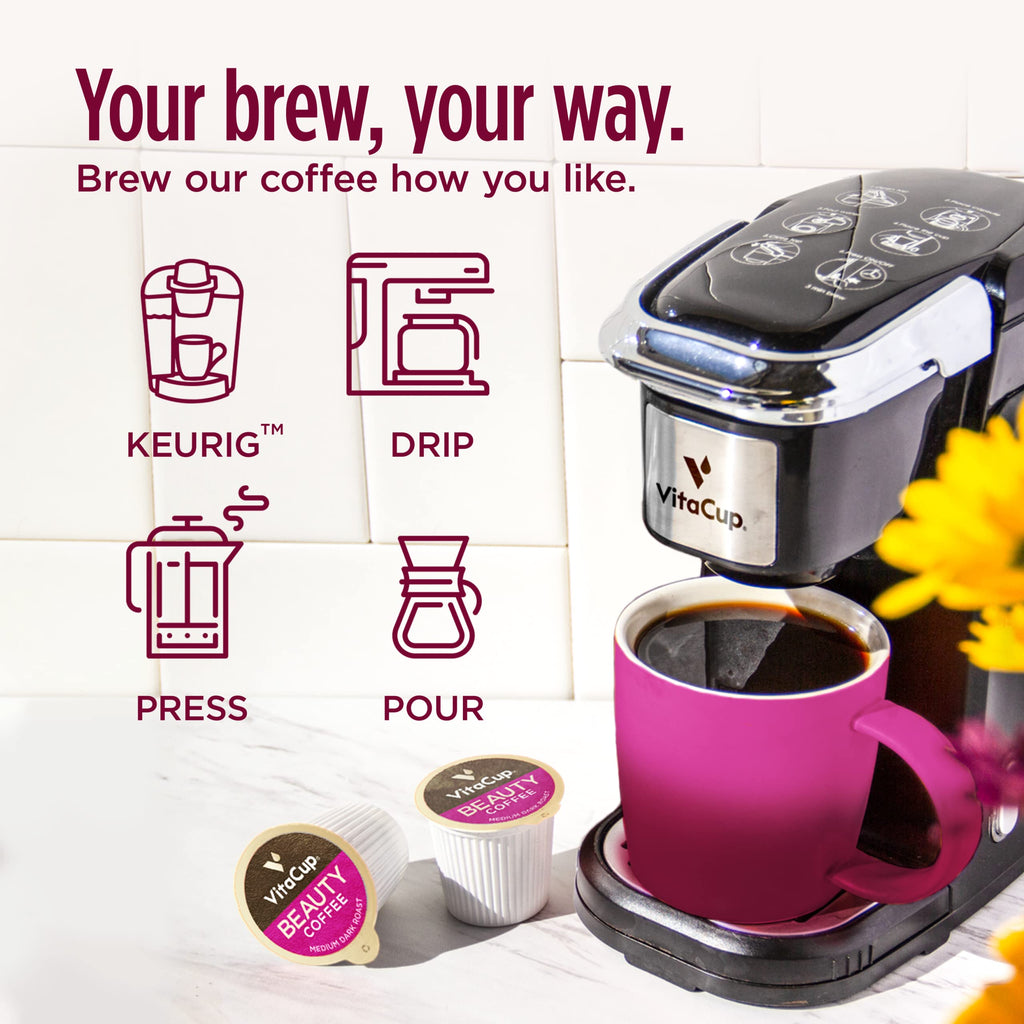 VitaCup Beauty Collagen Medium Dark Roast Coffee Pods, 32ct