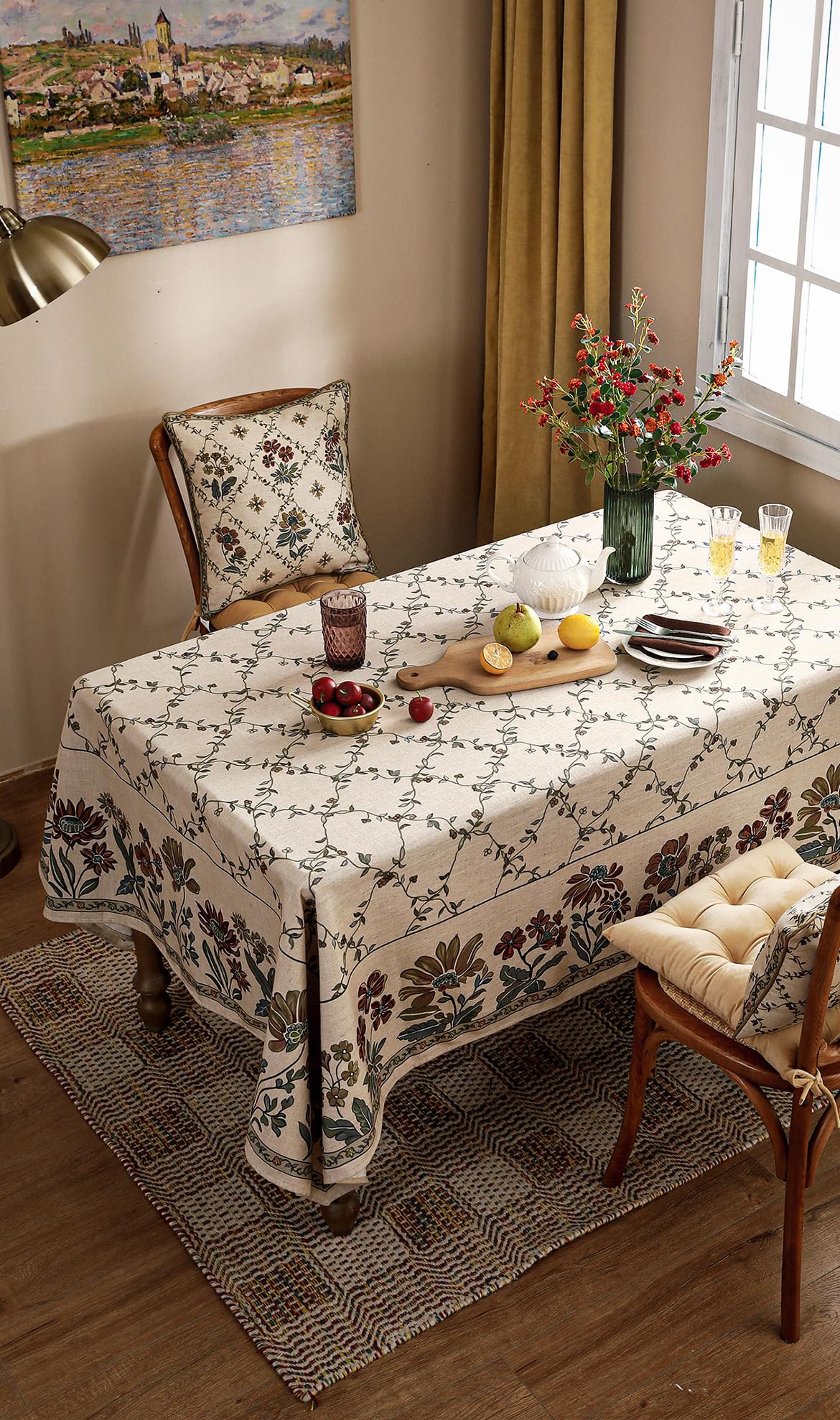 patdrea Vintage French Linen Tablecloth,Square,55"x55"-Oliveirad