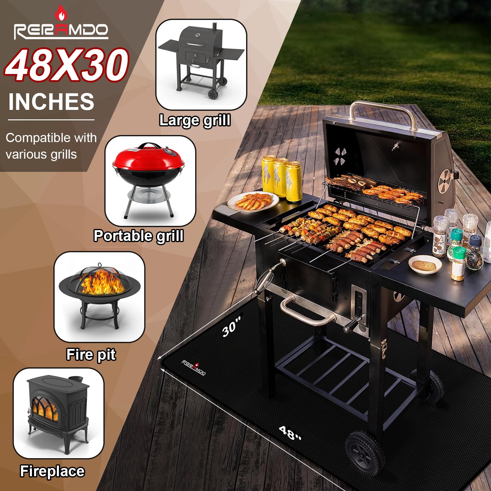 RERAMDO 48 X 30 Inch Under Grill Mats for Outdoor Grill