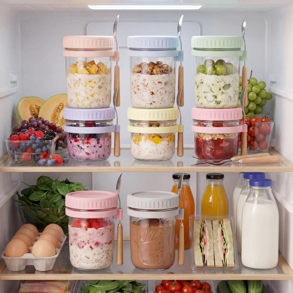 HomArtist 16oz Glass Overnight Oats Containers with Lids and Spoons, 2 Pack
