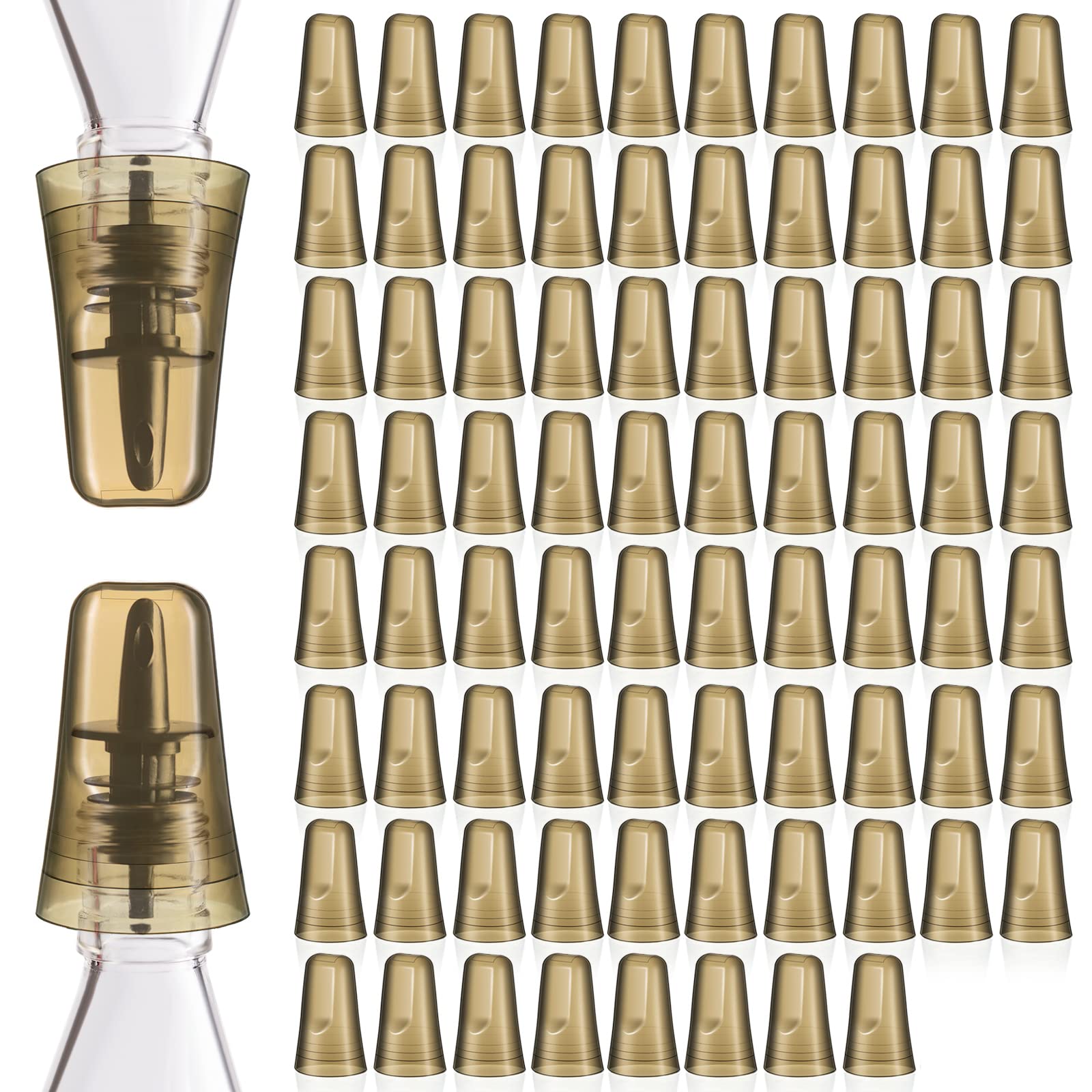 Chengu 80 Pieces Liquor Bottle Covers Pour Spout Covers Bar Toppers for Bottles Universal Pour Dispenser Dust Translucent Silicone Rubber Spout Caps for Bar Home Kitchen Tools Supplies (Champagne)