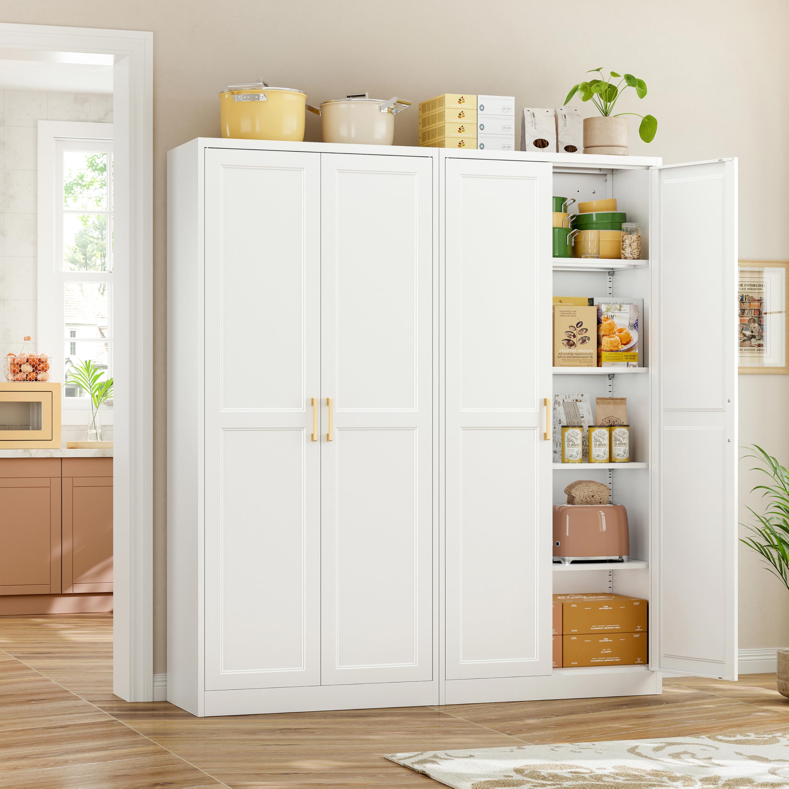 MetalMax 71"Tall Metal Kitchen Pantry Storage Cabinet with Doors& 4 Shelves
