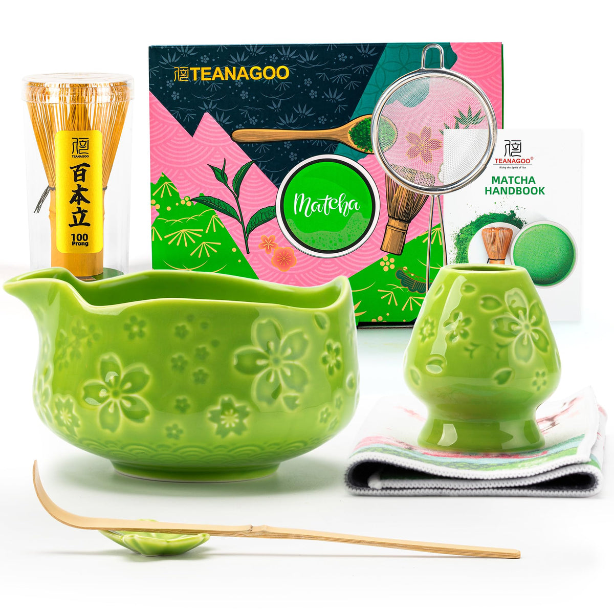 TEANAGOO Matcha Whisk Set Pink,Ceremony Matcha Set Kit Grident Pink,Matcha Tea Set for Making Breakfast/Latte,7 Pcs Matcha Whisk Set and Bowl with All Accessories,Gift for Family/Friend