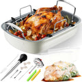 Turkey Roasting Pan, 17x13 Inch Nonstick Turkey Roaster Pan, Cream&Silver