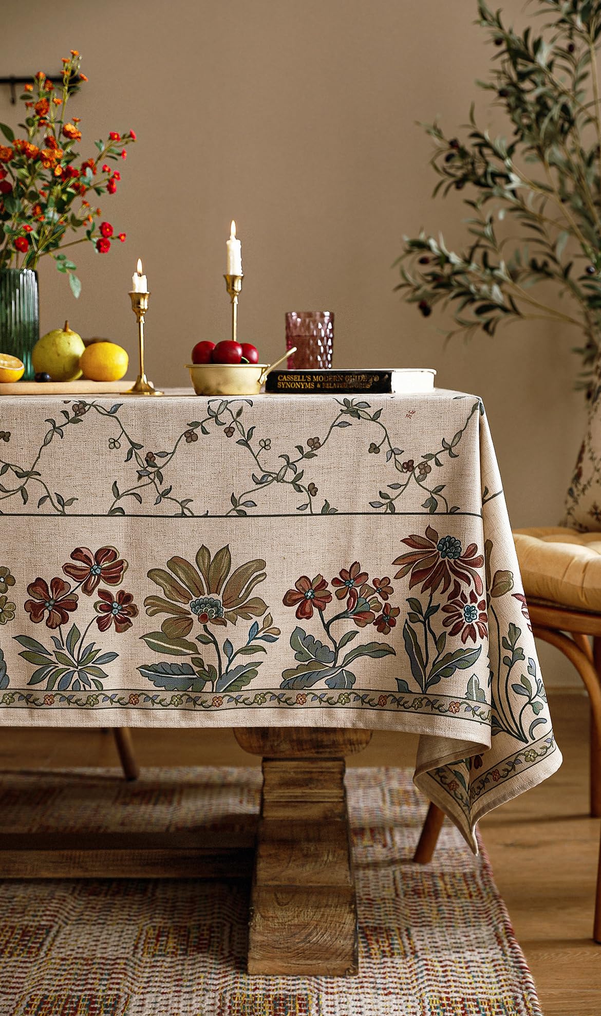 patdrea Vintage French Linen Tablecloth,Rectangular,87"x55"-Oliveirad