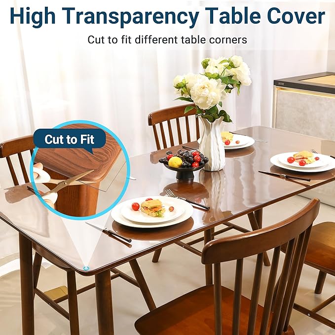 Clear Table Cover Protector Rectangle 36 x 48 Inch, 1.5mm Transparent Plastic Table Protector Waterproof, Anti-Scratch Clear Desk Mat for Office Desktop Dresser Dining Table, FDA Compliant