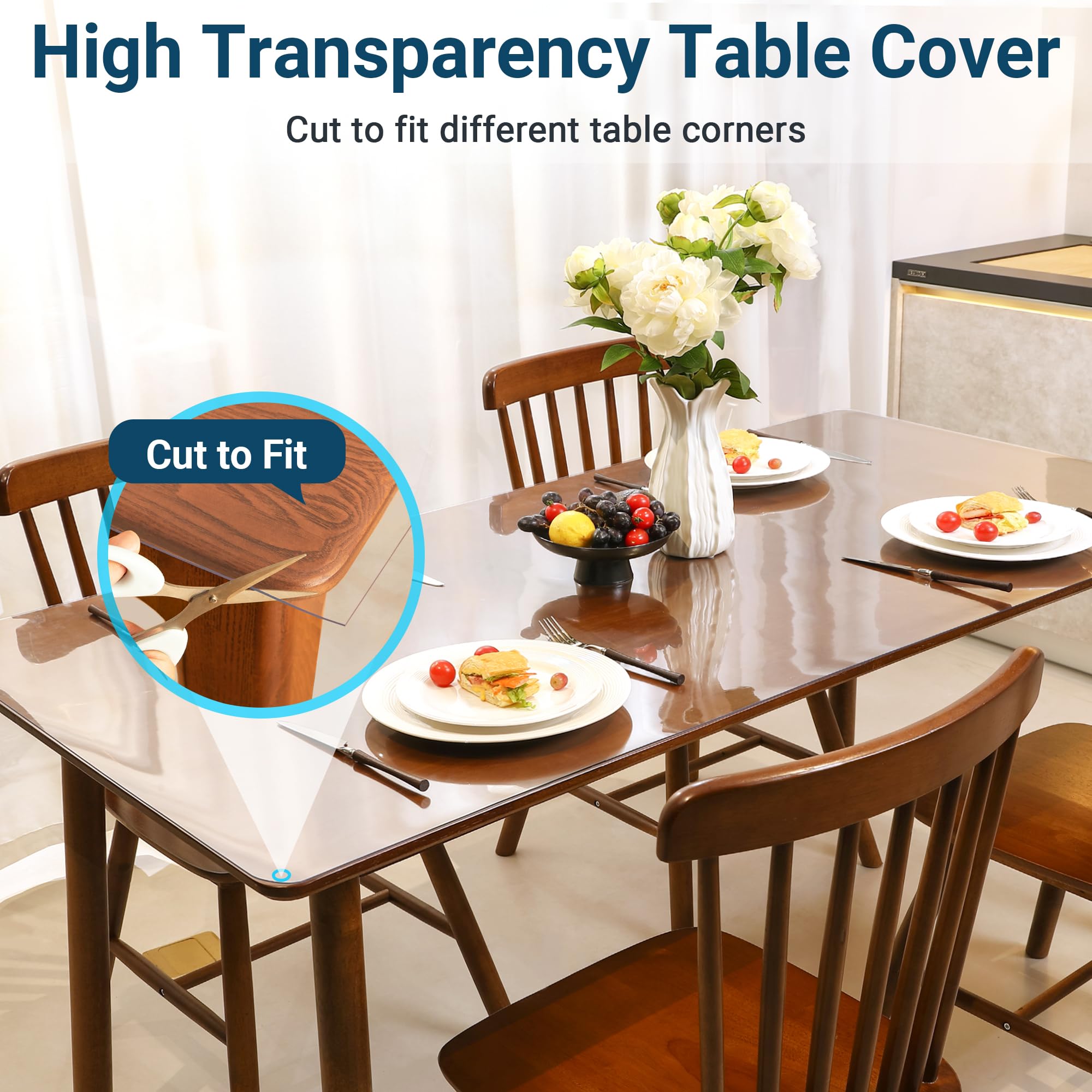 NAP2WELL Clear Table Cover Protector Rectangle 40 x 80 Inch, 1.5mm Transparent Plastic Table Protector Waterproof, Anti-Scratch Clear Desk Mat for Office Desktop Dresser Dining Table, FDA Compliant