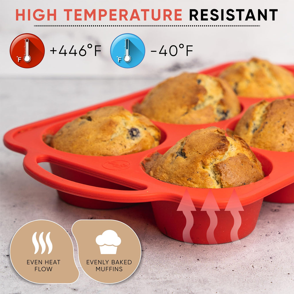Silicone Muffin Pan, Regular Size 6 Cup Nonstick Cupcake Pan, BPA-Free