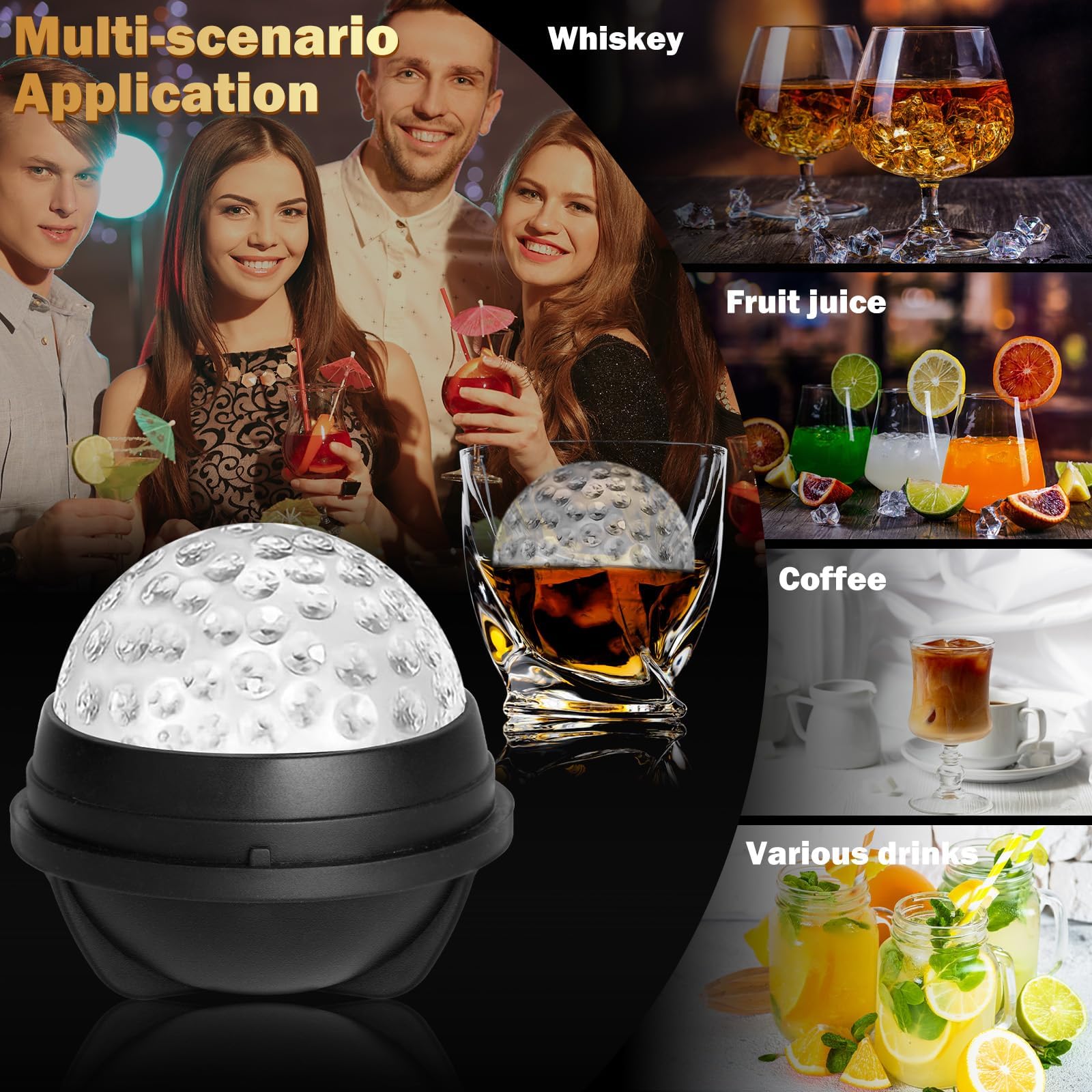 4 Pack Golf Ball Ice Cube Mold 2.5 Inch Large Silicone 3D Golf Ball Ice Cube Molds Novelty Golf Ball Cube Molds Christmas Gifts for Cocktails, Bourbon,Brandy, Whiskey (4, Golf Ball)