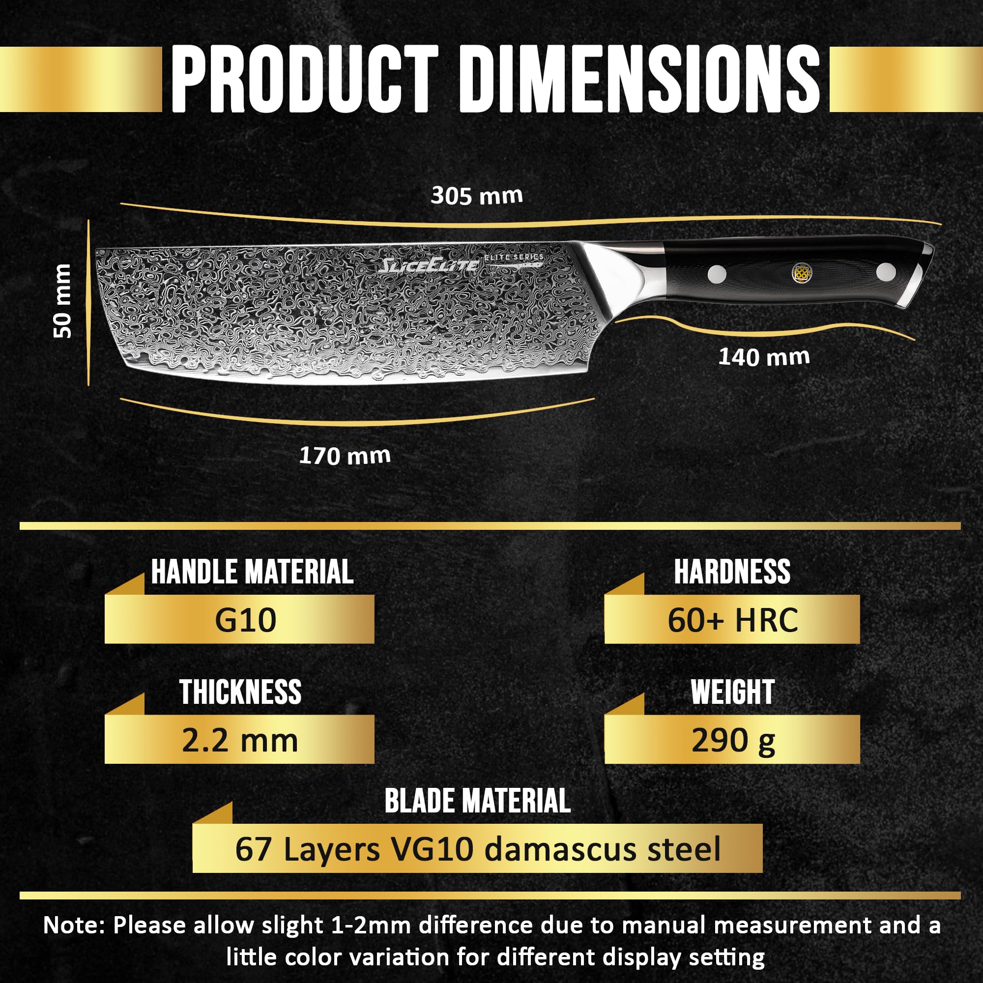 SliceElite Elite Series 7 Inch Nakiri Knife Damascus VG10 Core Forged G10 Handle Polymer Guard Japanese Chef Vegetable Chopping Cleaver Kitchen Knife Sharp Cutting Cooking Tomato Butcher Tool