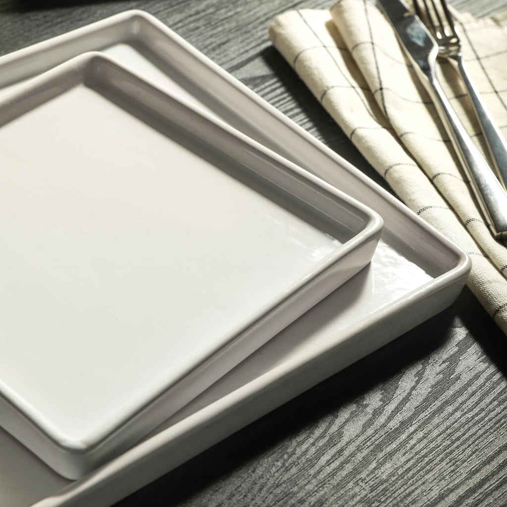 Stone Lain Grace Square Stoneware Dinnerware Set, 24 Piece Service For 8, White