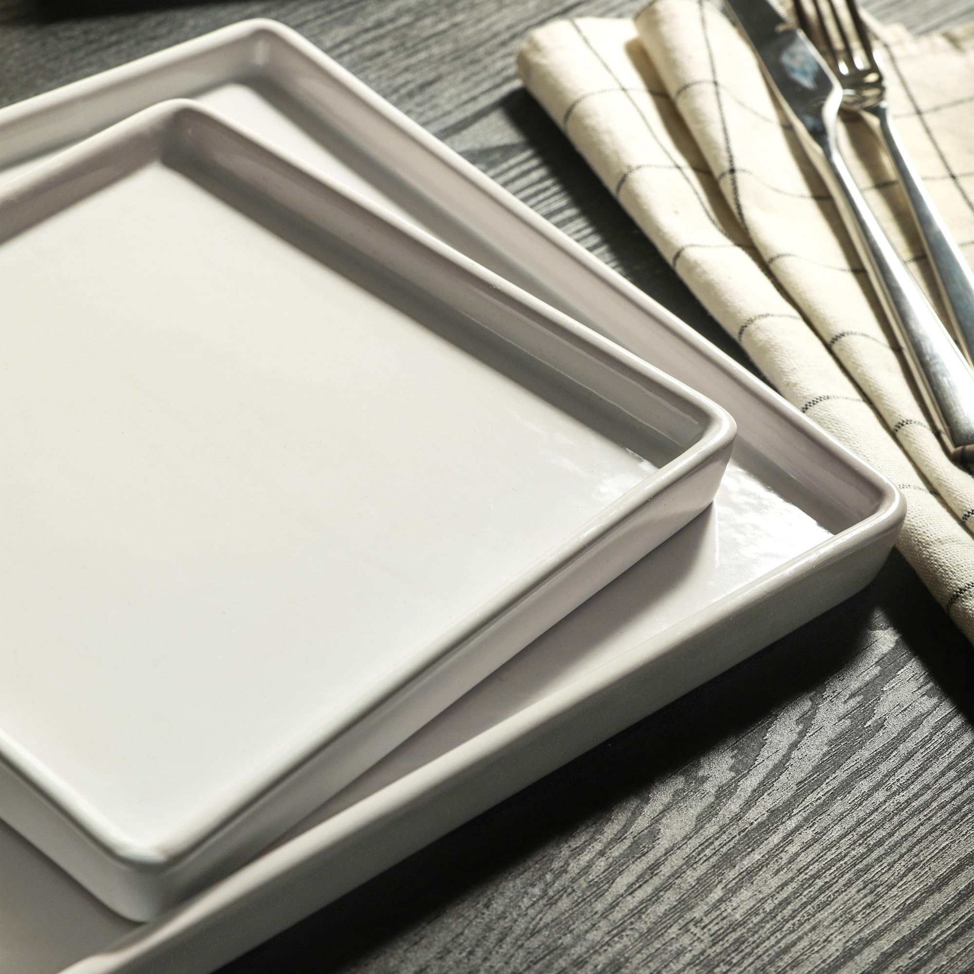 Stone Lain Grace Square Stoneware Dinnerware Set, 24 Piece Service For 8, White