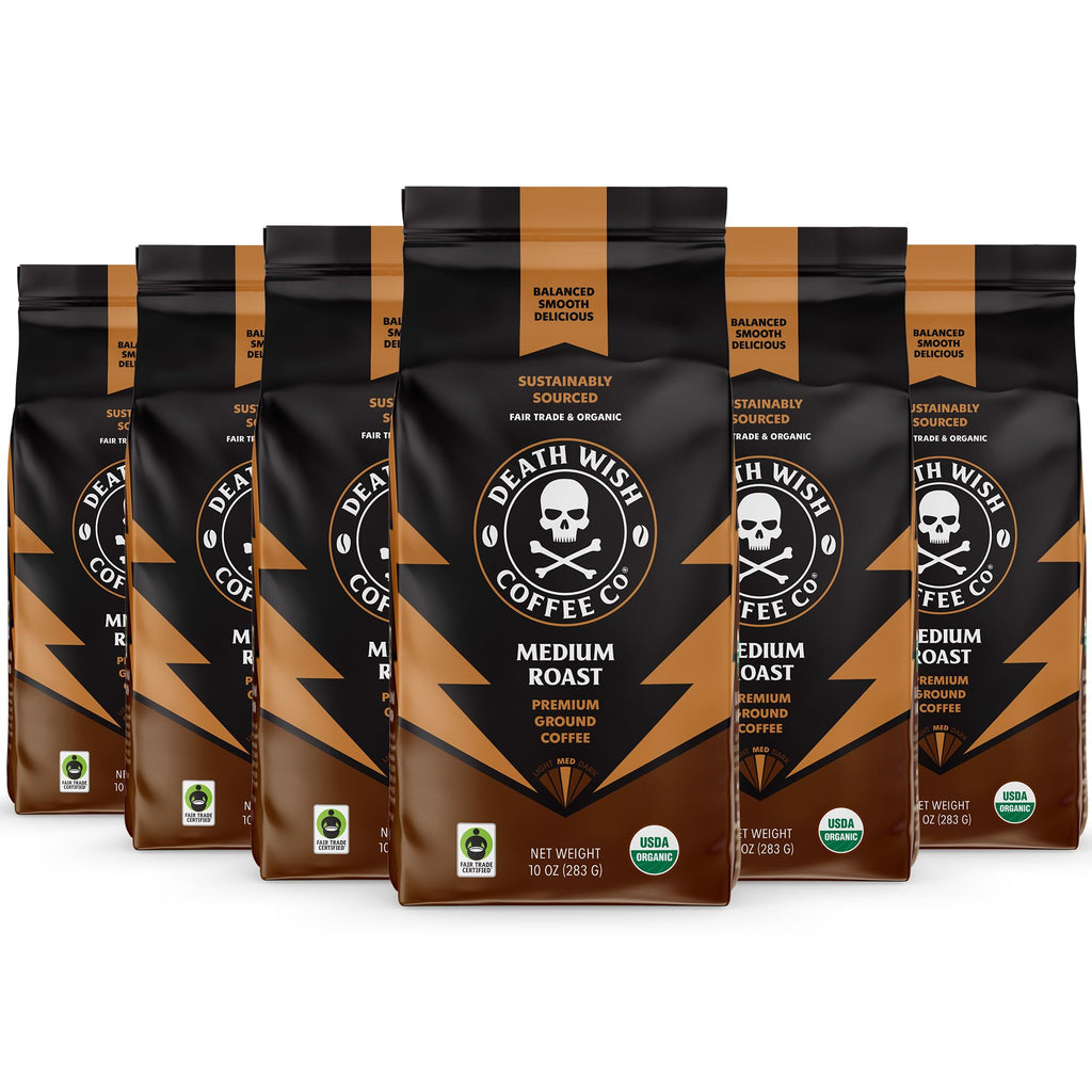 Death Wish Coffee Organic Medium Roast Ground Coffee, 6 Pack