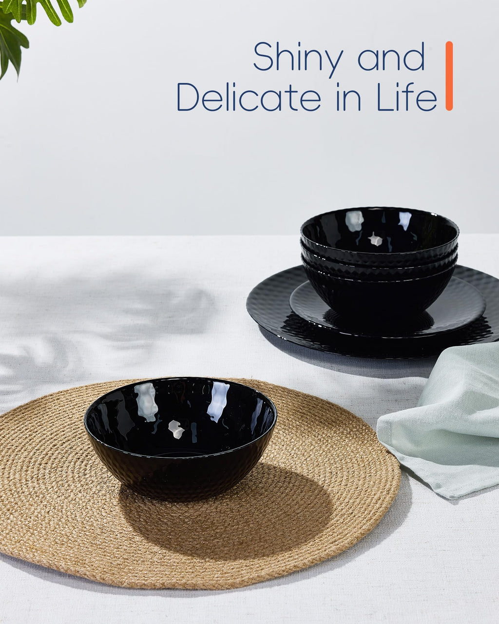 LaGlint 20 OZ Max Black Opal Glass Cereal Bowl Set of 6, 6 Inch