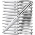 D.Perlla Steak Knives 12 Pieces Micro Serrated Steak Knife Set High Carbon Stainless Steel Steak Knives Set, Elegant Sharp Kitchen Steak Knife Set, Silver