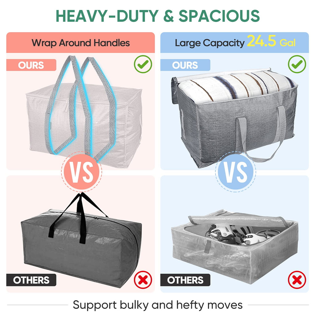 BALEINE 2-Pack Oversized Moving Bags with Reinforced Handles, Heavy-Duty Storage Tote for Clothes, Moving Supplies (Winter Grey, 2-Pack)
