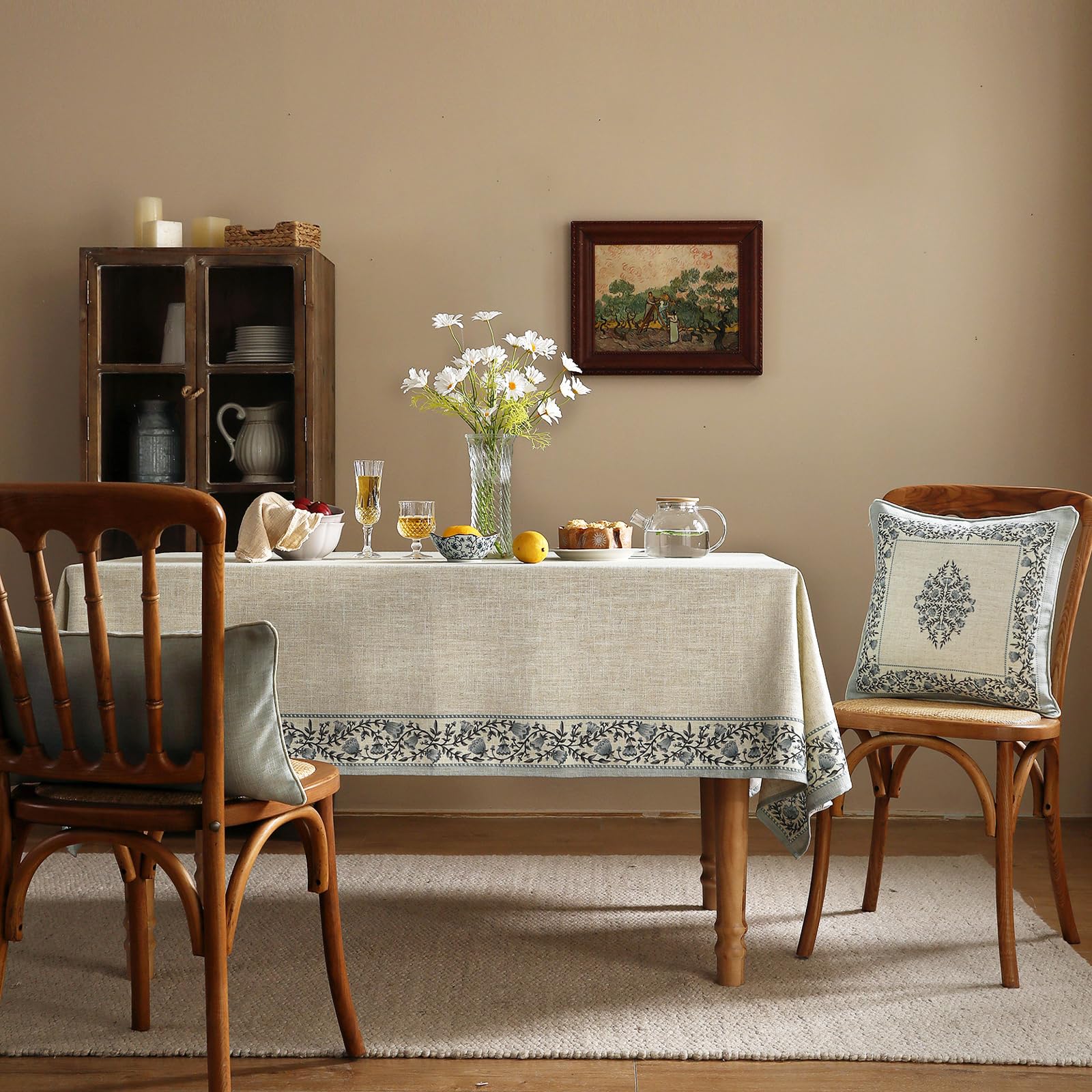 ISAENNE Designer Linen Rectangular Long Tablecloth,118"x67"-Segerman B