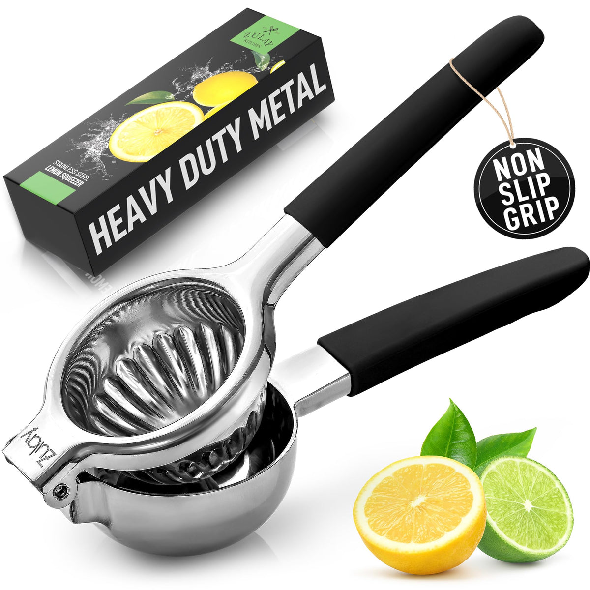 Zulay Kitchen Extra Large Lemon Squeezer Stainless Steel - Easy Squeeze Heavy Duty Lemon Juicer Hand Press - Ergonomic Citrus Squeezer & Fruit Juicer for Small Oranges, Lemons, & Limes - Silver