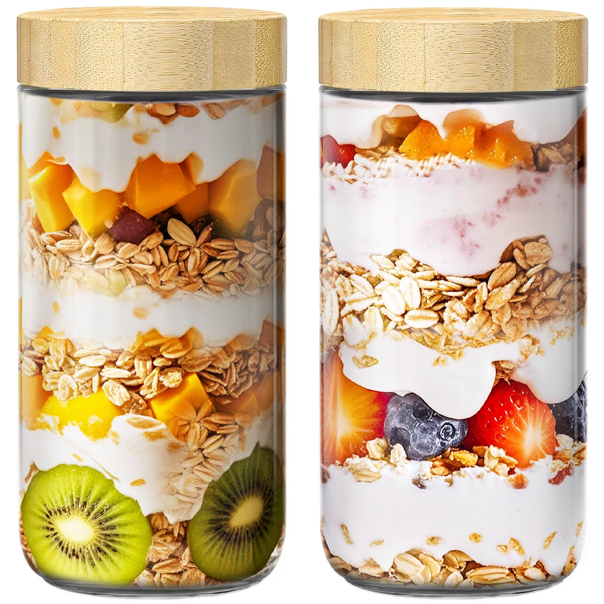 10 oz Overnight Oats Containers with Bamboo Lids, Glass Mason Jars 6 Pack