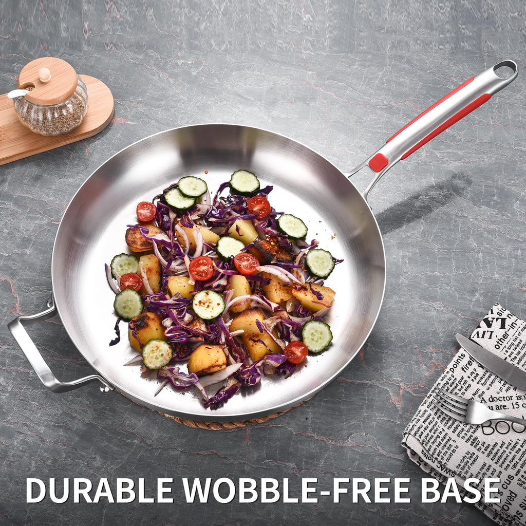 Inqibee 14 Inch Stainless Steel Frying Pan with Lid, Detachable Handle