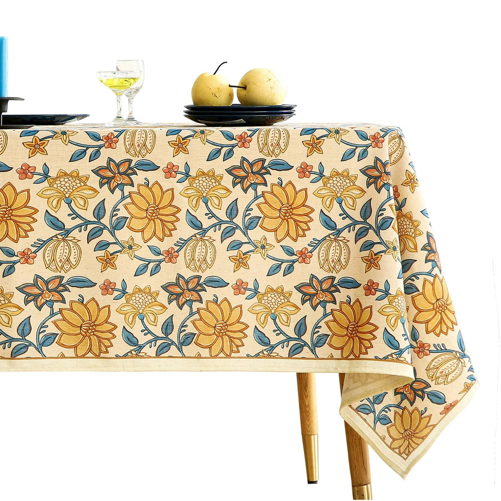 ISAENNE Designer Vintage Linen Rectangular Tablecloth,118"x67"-Estevan B
