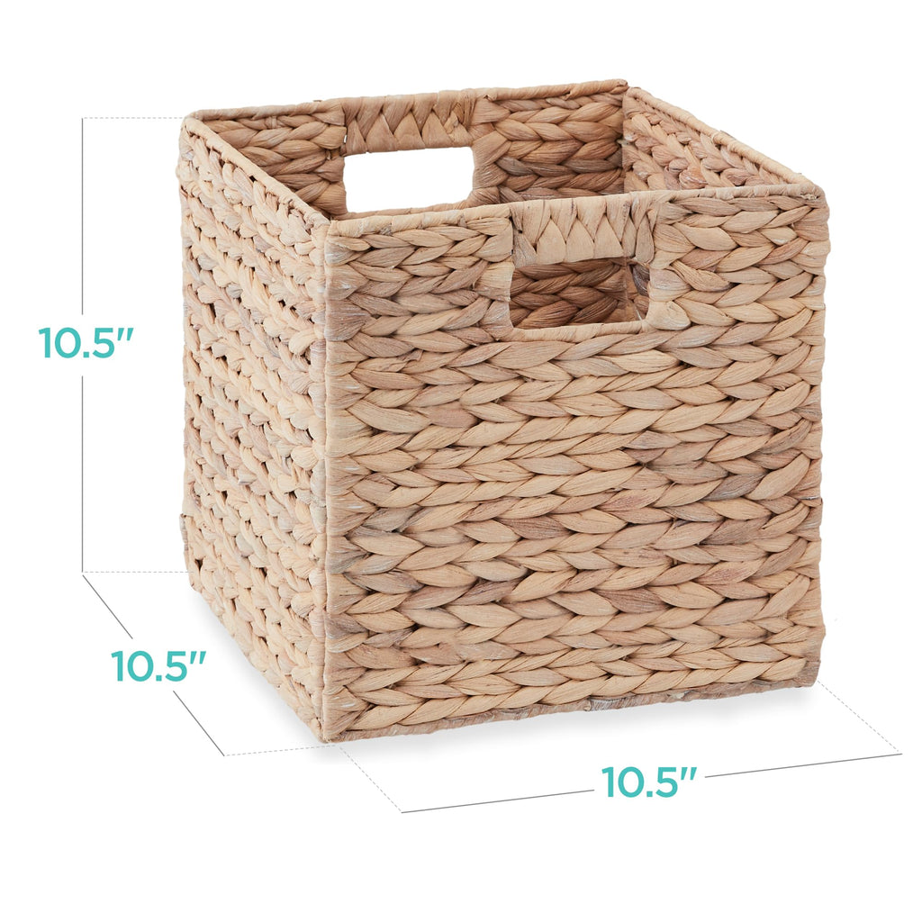 Best Choice Products 10.5x10.5in Pack of 5 Cube Storage Baskets, Water Hyacinth Multipurpose Collapsible Organizers, Handwoven Laundry Totes for Laundry, Living Room, Kids Room & Nursery - White