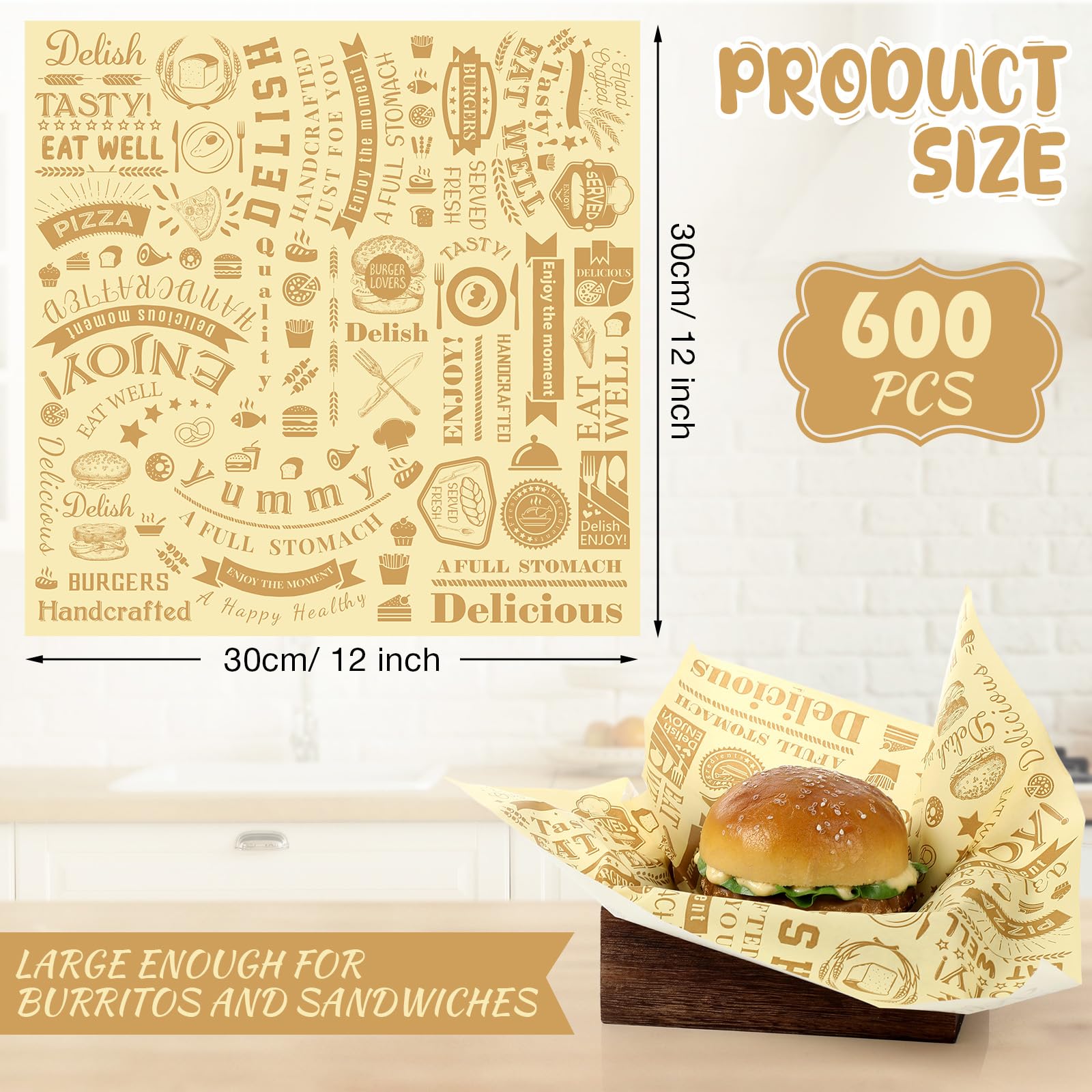 Outus 600 Pcs 12 x 12 Inch Deli Wax Paper Sheets, Light Yellow