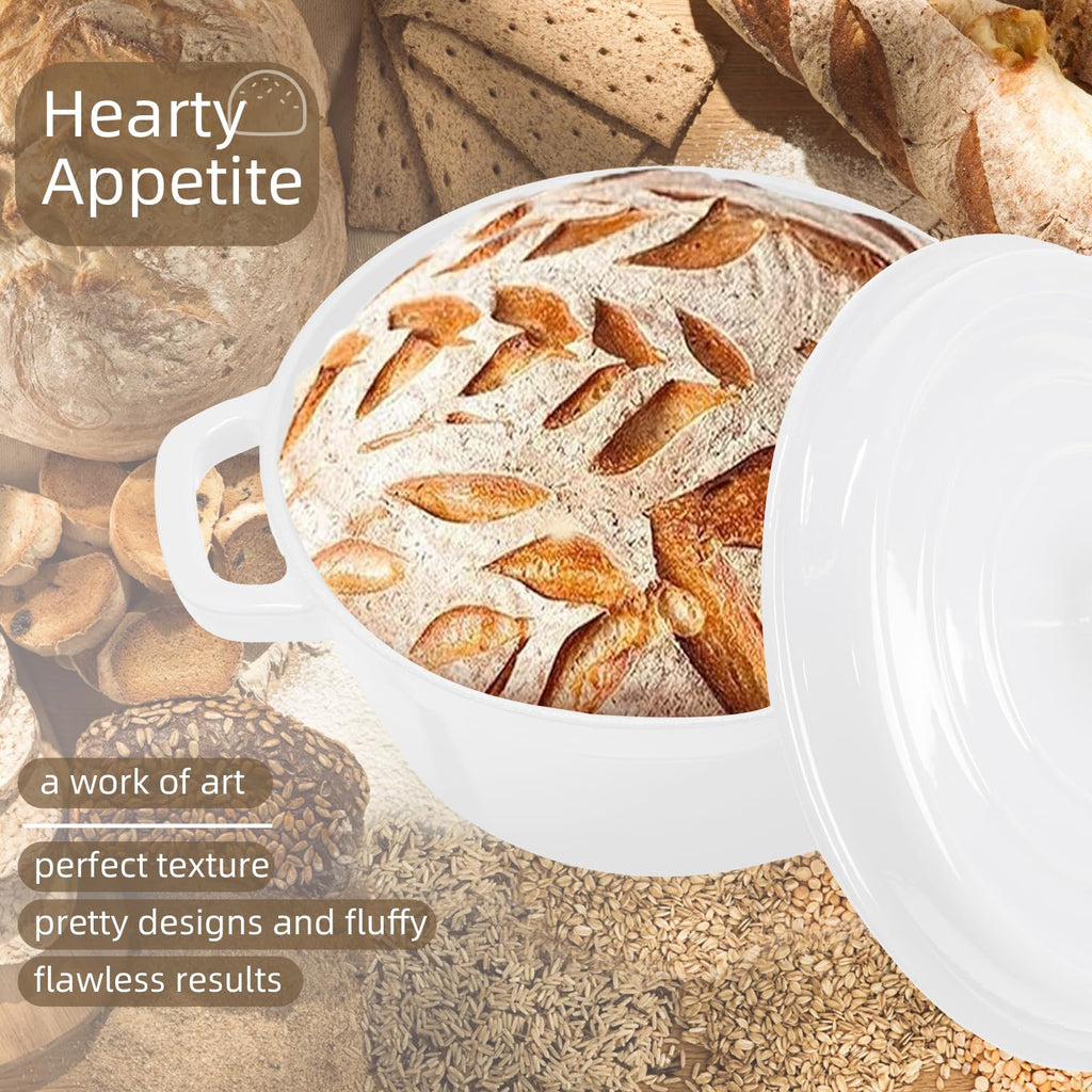 Sourdough Starter Kit with Dutch Oven, 24cm White Baking Pot, 4 Proofing Baskets, Starter Jar, Digital Scale, Bread Lame, Bread Bags & Silicone Mat for Beginners (White)
