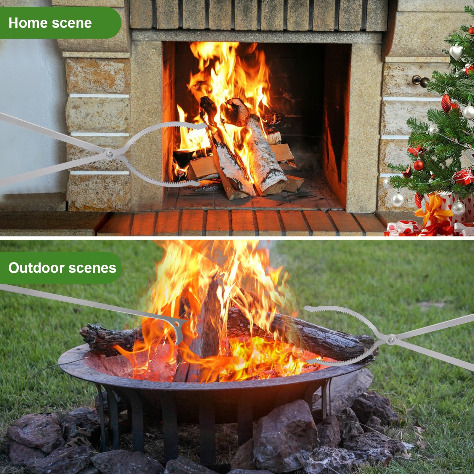 32" Fire Tongs Fire Pit Tongs Set, Stainless Steel Fireplace Tongs