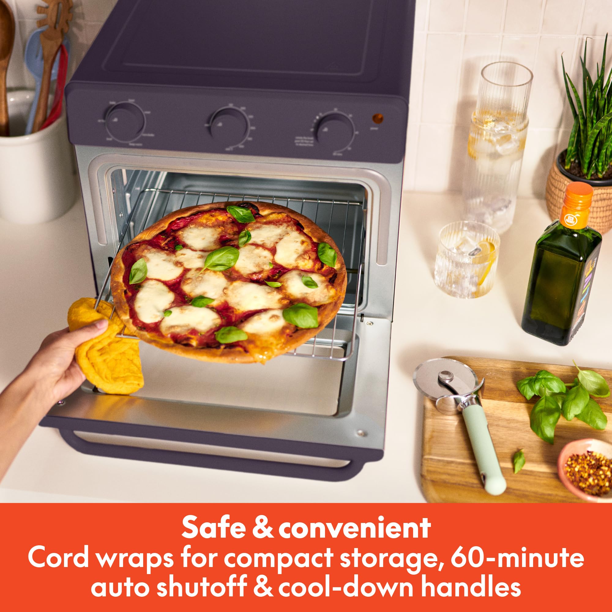 bella Air Fry Toaster Oven, 7 Preset Cooking Options, Dishwasher-Safe EverGood Coated Trays Included, 60-Minute Auto Shutoff w Audible Timer, Power Indicator Light, 1700 Watt, Plum