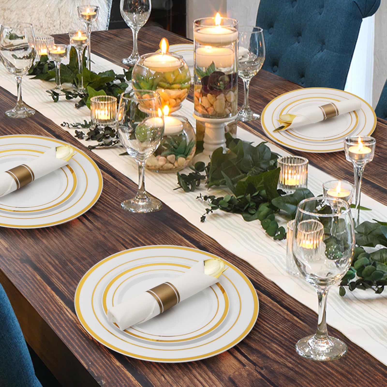 Goodluck 350 Piece Gold Plastic Dinnerware Set for 50 Guests