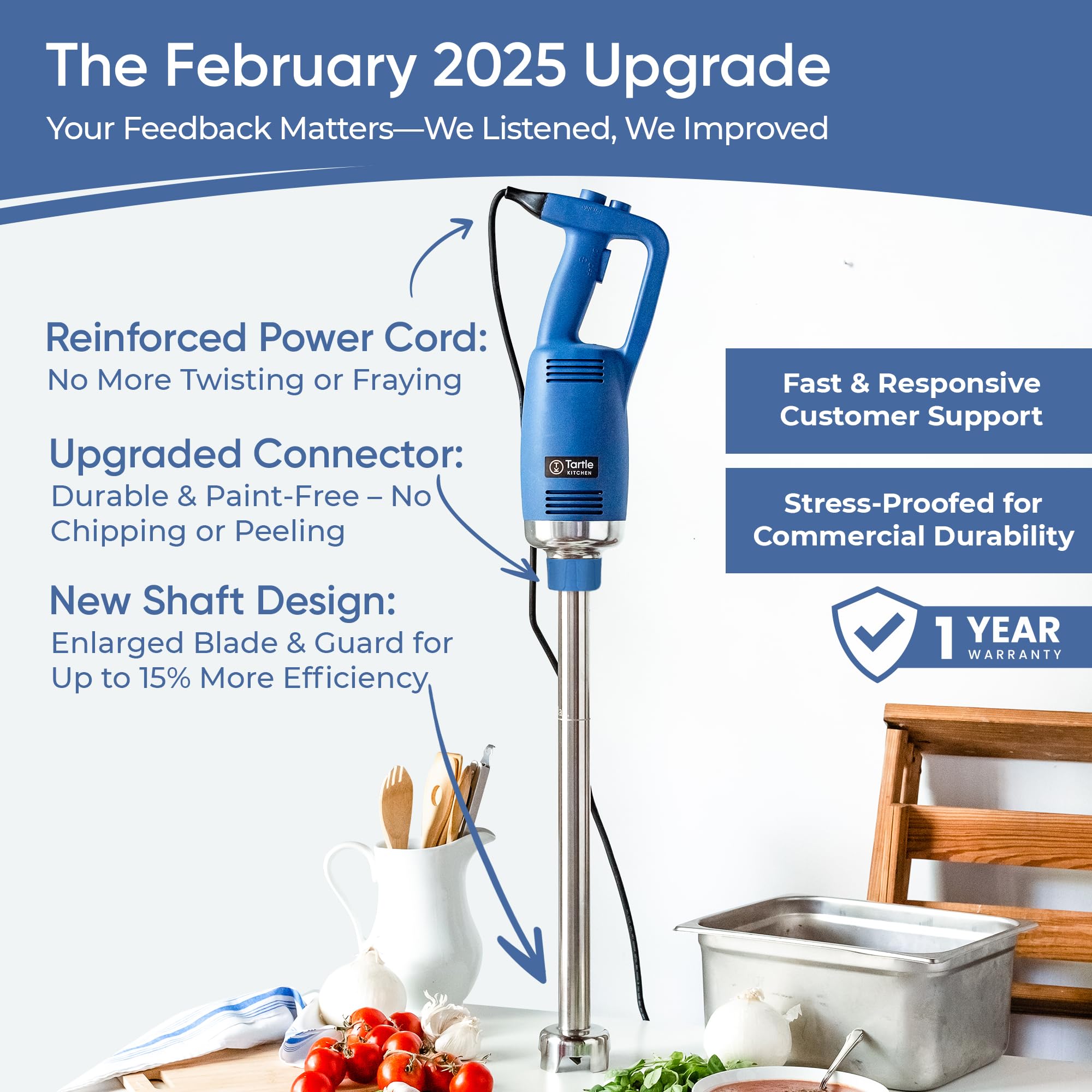 TK Commercial Immersion Blender 750W Heavy Duty for Restaurants - 22" Shaft