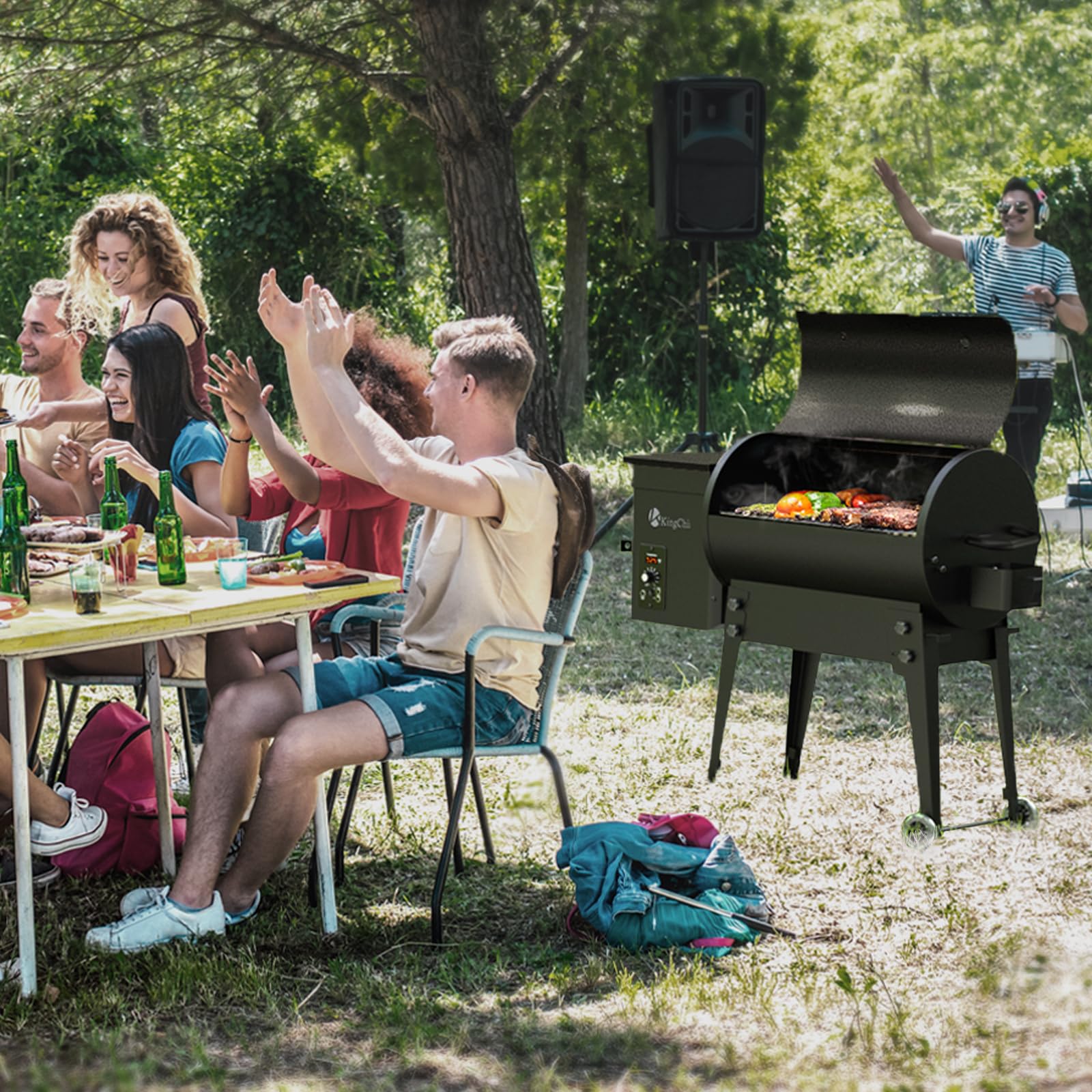 Electric Wood Pellet Grill & Smoker with Foldable Legs, 456 SQ.IN Grill Capacity, 11LB Pellet Hopper, PID Temperature Control 180-425°F, Portable Foldable Design for Backyard Camping Bake and Roast