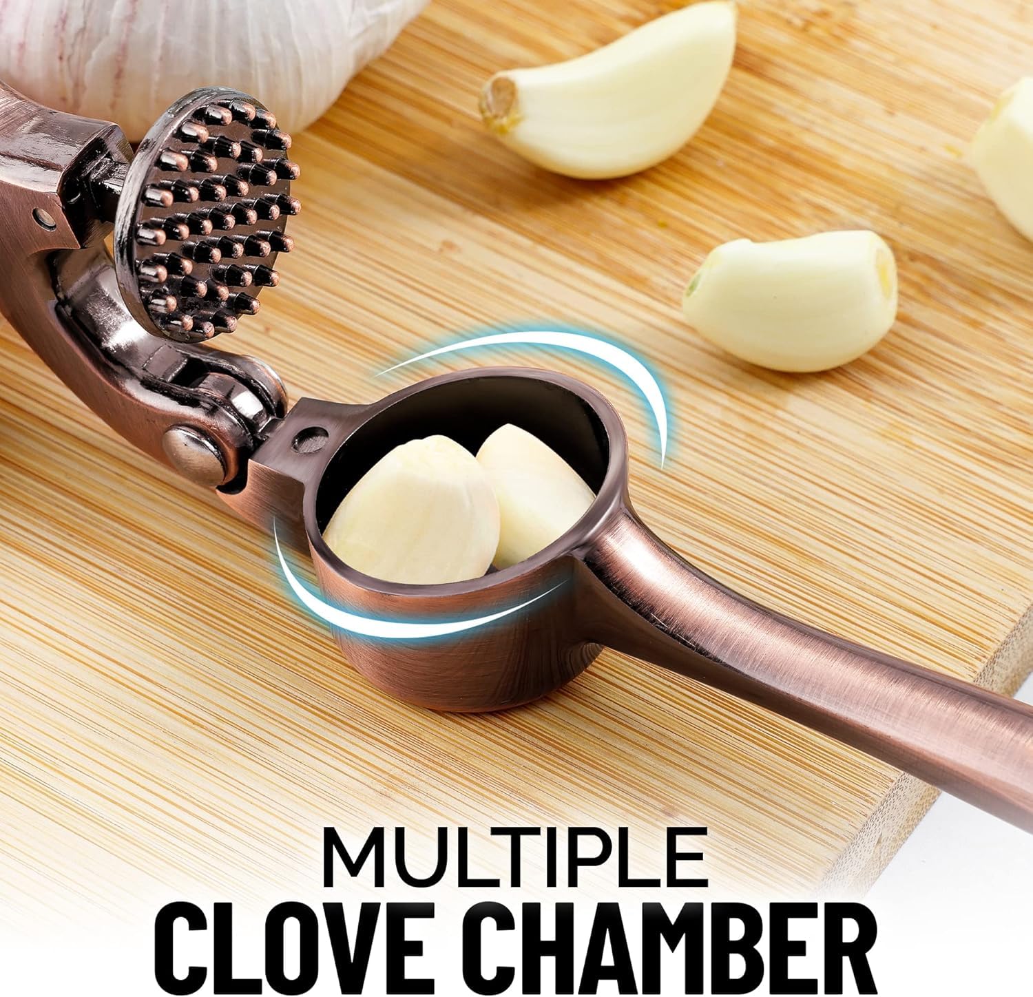 Premium Garlic Press Stainless Steel - Elevate Your Culinary Experience with Our Premium Garlic Mincer, Crusher & Peeler Set, Dishwasher Safe & Rust-proof (Bronze)