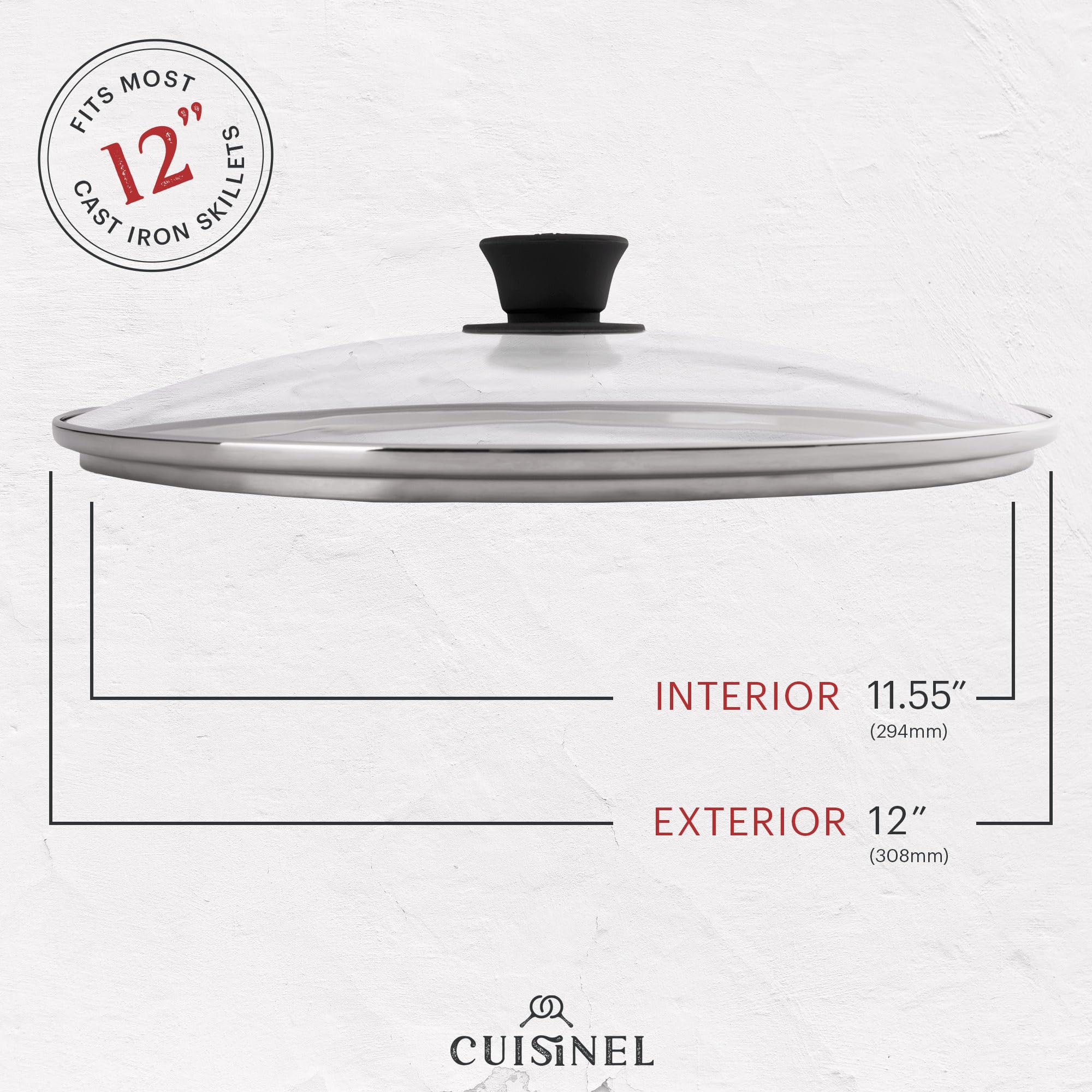 Cuisinel Cast Iron Skillet with Lid - 12"-Inch Frying Pan + Glass Cover + Silicone Handle Holder - PFAS and PFOA-free Pre-Seasoned Oven Safe Cookware - Indoor/Outdoor Use - Grill, BBQ, Fire, Stovetop