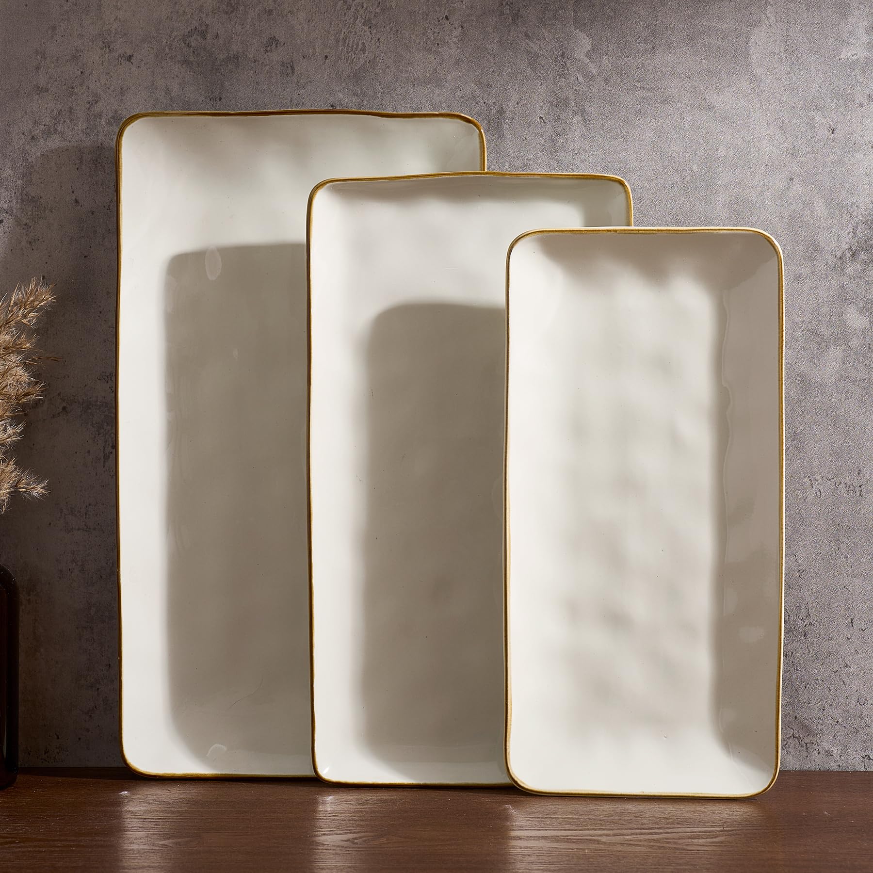 Famiware Serving Platters Set of 3 Sizes - Rectangular, Vanilla White