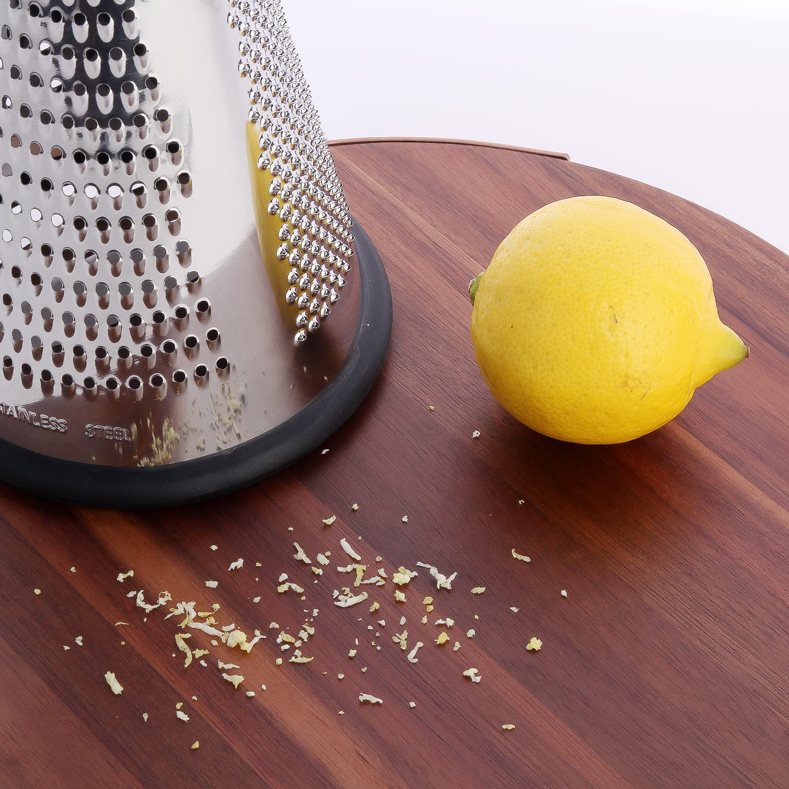 Cone Cheese Grater with Handle Stainless Steel Triple Function Wood Handle Parmesan Shaver Non-Slip Rubber Bottom Hand Held Multifunction Vegetables Cheese Grater with container (L: 10.6" X 4.7")