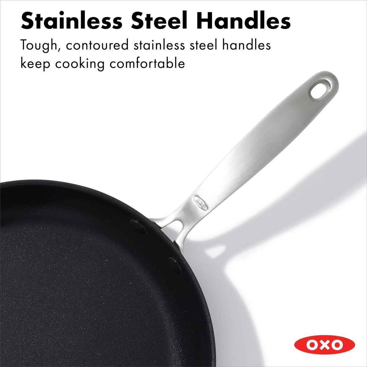 OXO Enhanced 12” Nonstick Frying Pan Skillet with Lid, Ceramic PFAS-Free Cookware, Durable Hard Anodized, Scratch Resistant, Stainless Steel Handle, Eggs & Omelets, Dishwasher & Oven Safe, Black