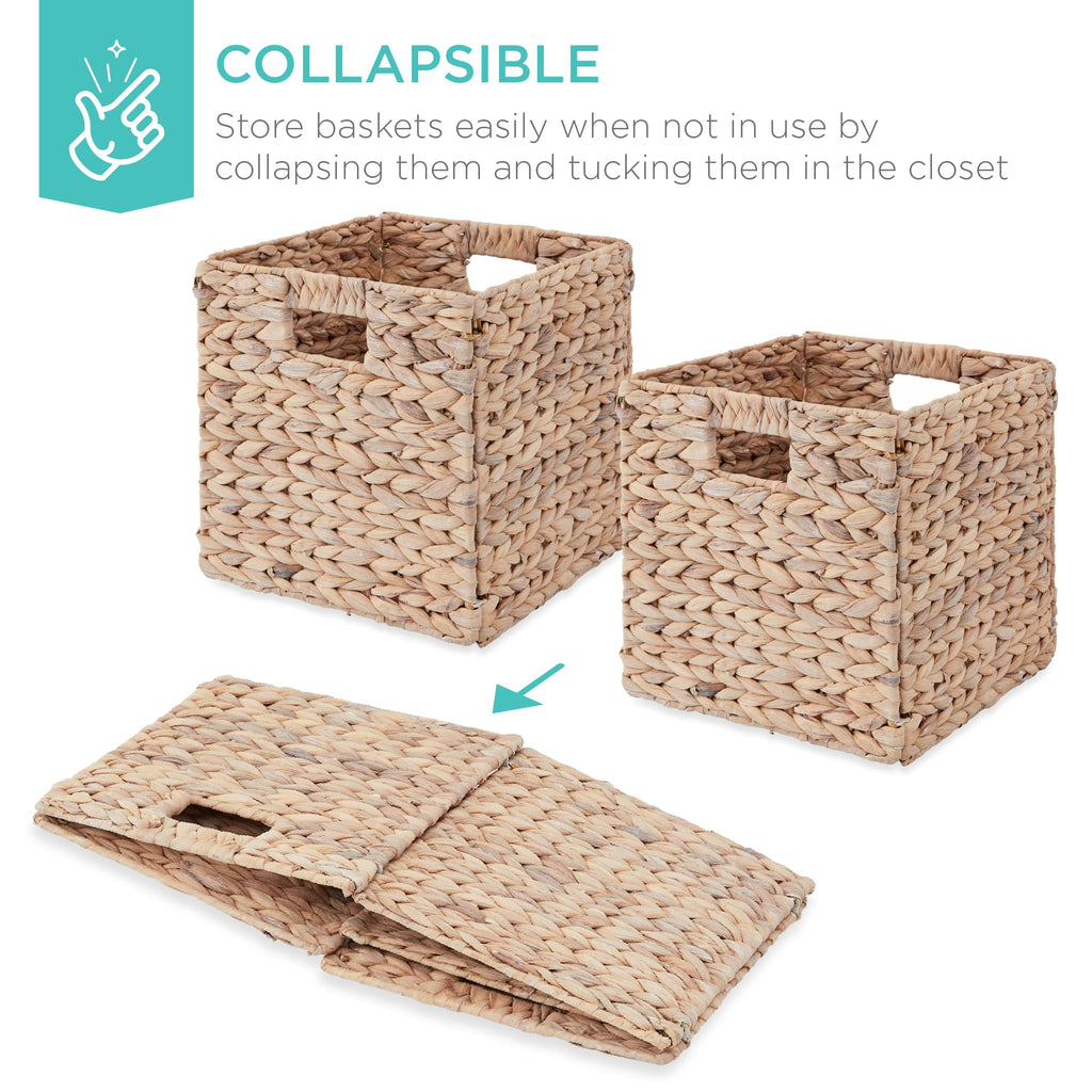 Best Choice Products 10.5x10.5in Pack of 5 Cube Storage Baskets, Water Hyacinth Multipurpose Collapsible Organizers, Handwoven Laundry Totes for Laundry, Living Room, Kids Room & Nursery - White