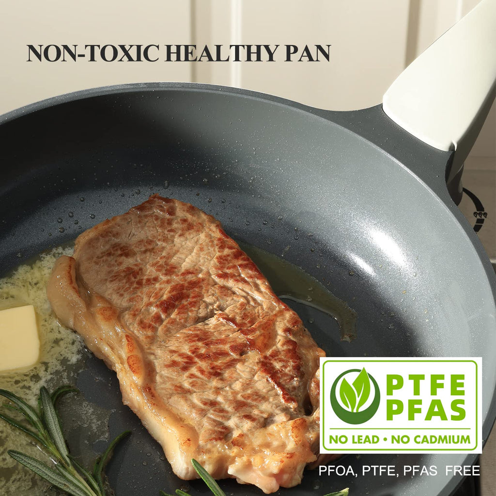 PRICUSIS Nonstick Ceramic Frying Pan, 8/10/12 Inch Non Toxic Skillet, Egg & Omelet & Chef's Pan, Induction Compatible, Dishwasher Safe,PTFE PFAS & PFOA Free (10 Inch, Gray)