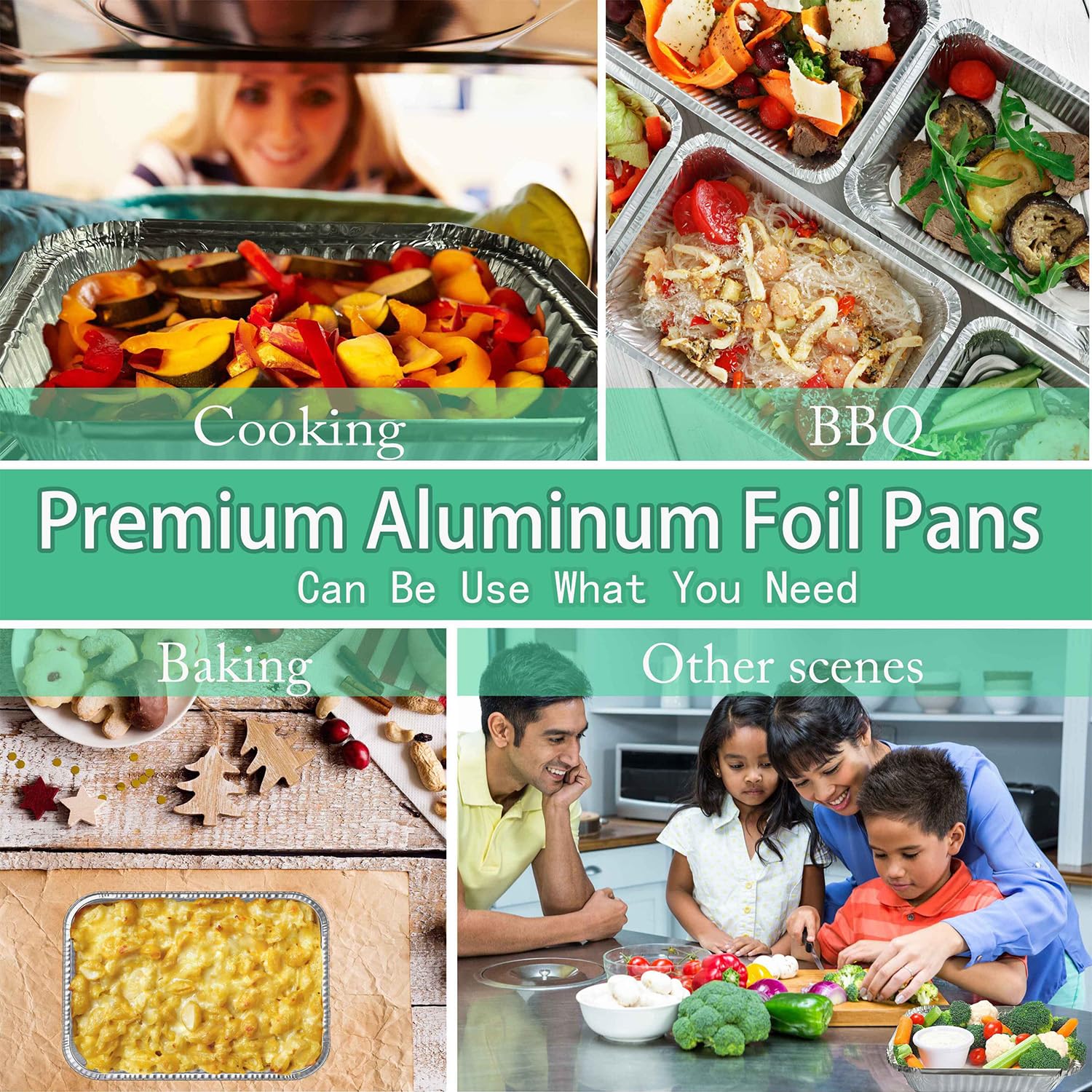 8.3"x6.2" 2.25LB Disposable Tin Foil Pans with Plastic Lids, 100 PACK