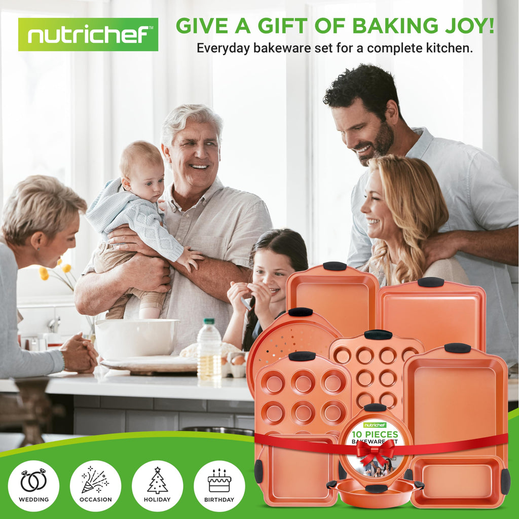 NutriChef 10 Pc Baking Pans Set Nonstick, Cookie Sheet and Pizza Pans
