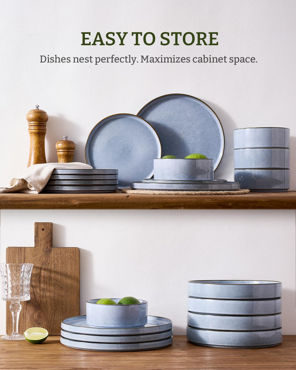 Famiware Annecy 12-Piece Stoneware Dinnerware Set, Reactive Blue