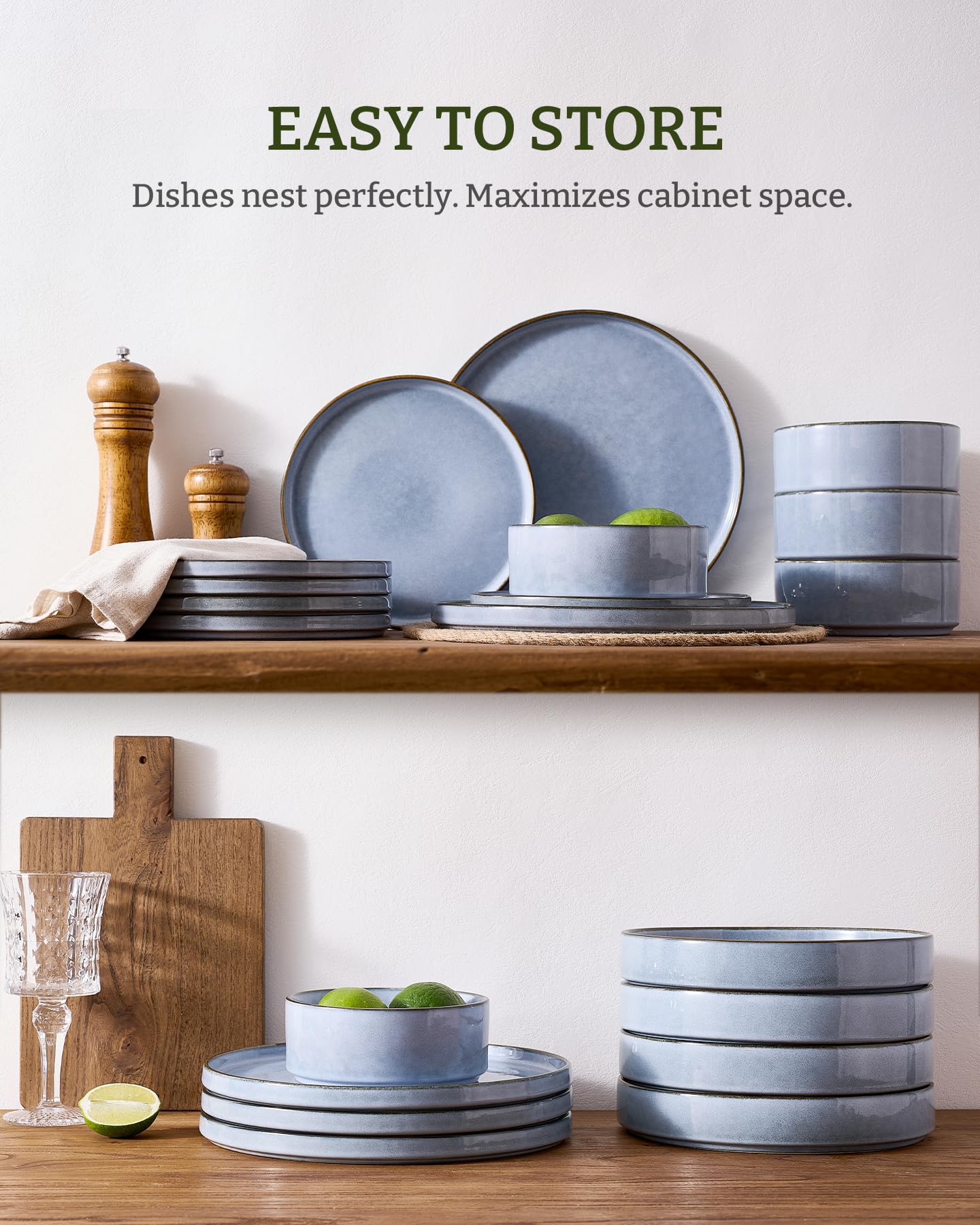 Famiware Annecy 12-Piece Stoneware Dinnerware Set, Reactive Blue