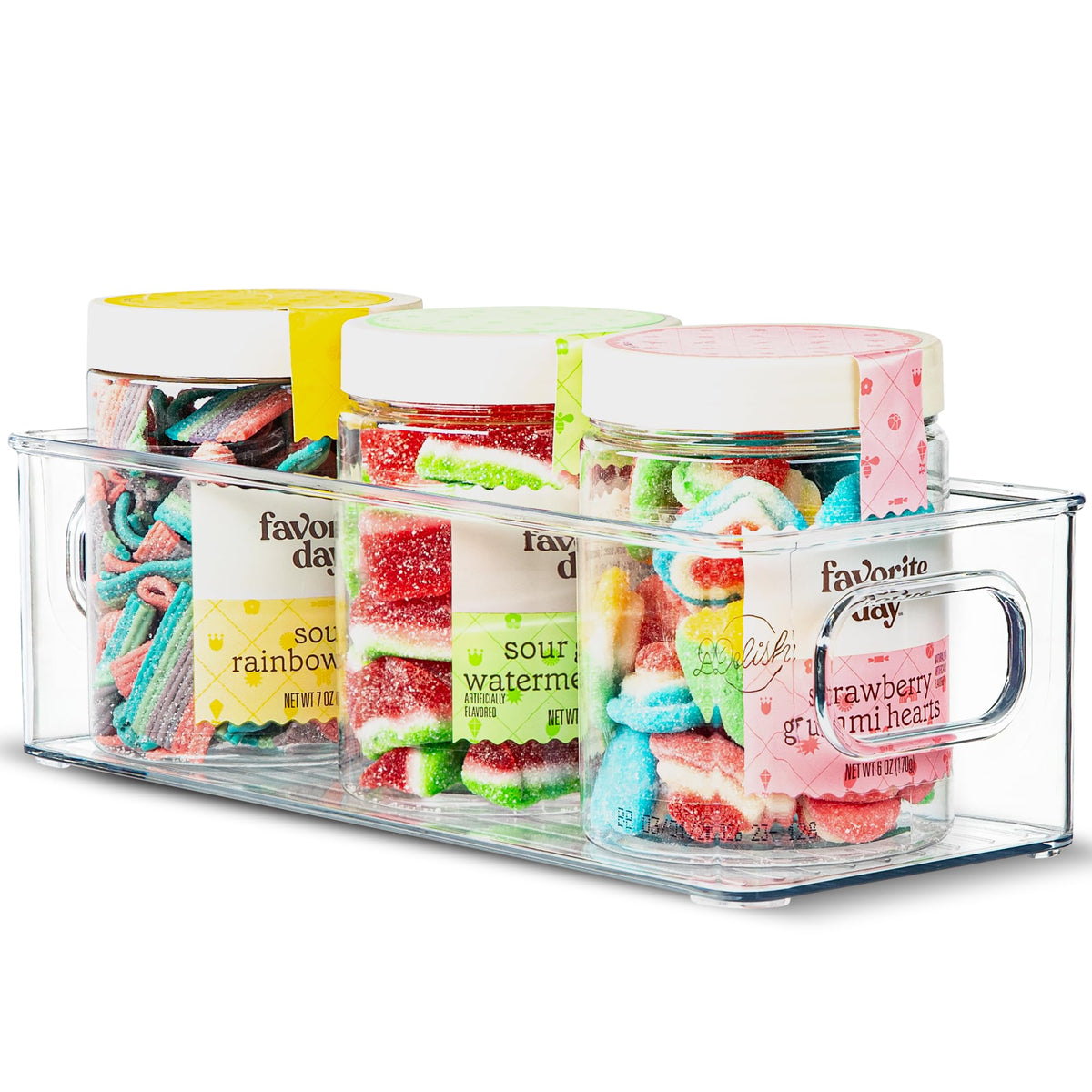 Plastic Food Storage 2 Pack Clear Container Bin with Handles for Organizing Kitchen, Pantry, Refrigerator, Freezer, Pantry, Cabinet, Closet, Bathroom. 16”x8”x5”